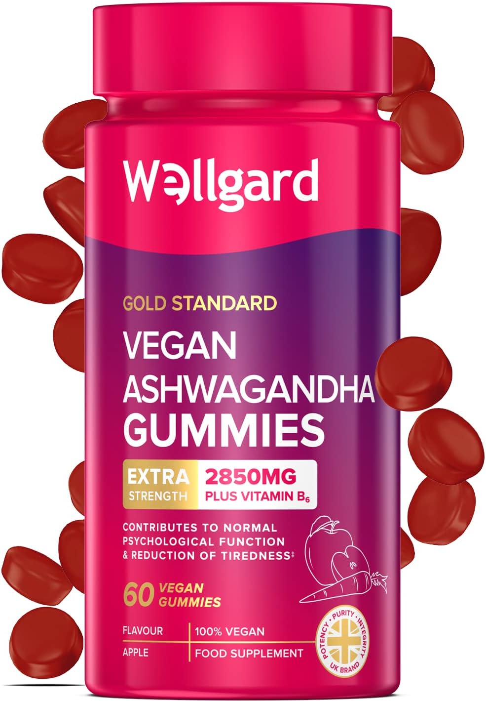 Wellgard Vegan Ashwagandha Gummies, High-Strength Ashwagandha Supplement with Vi...