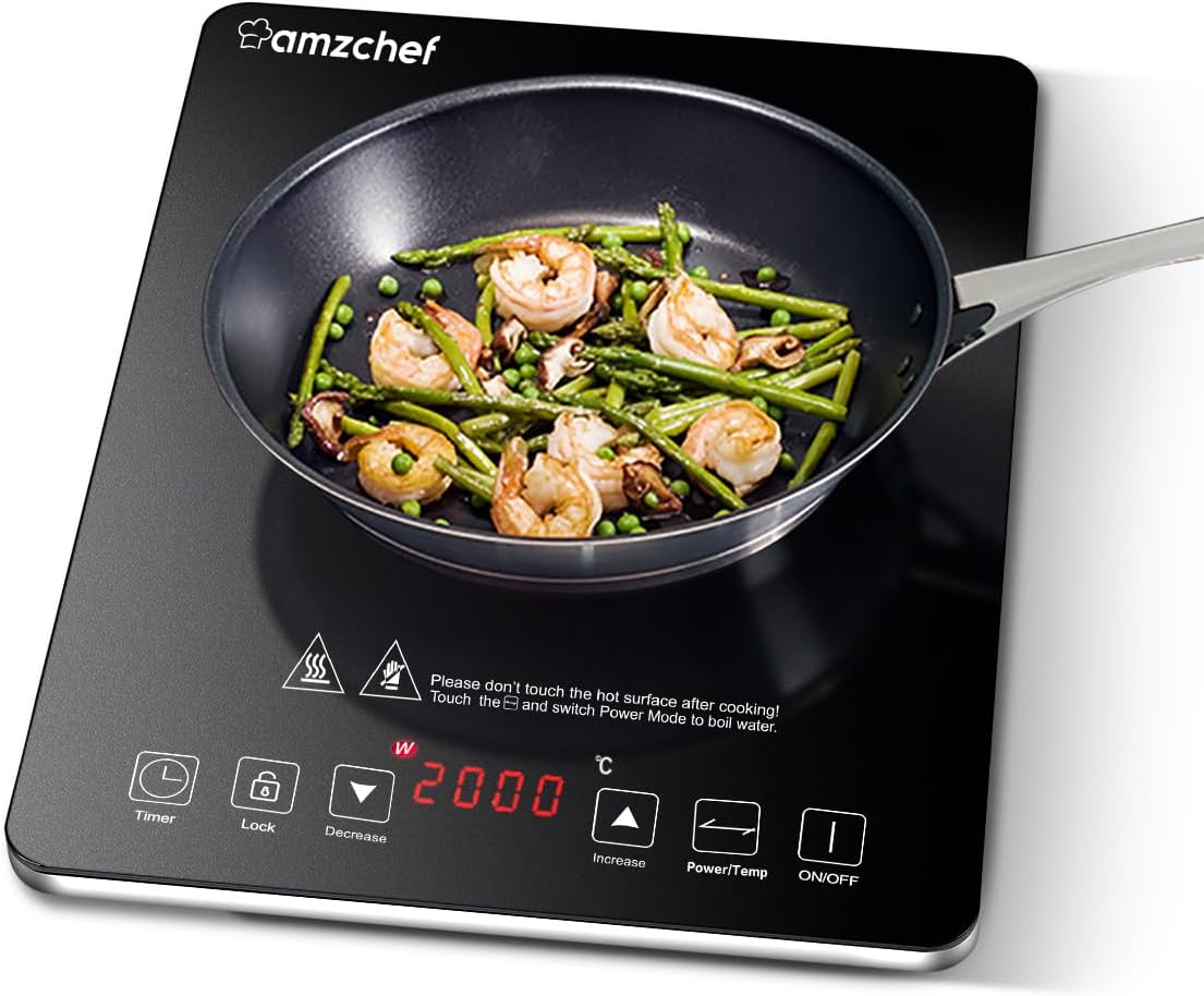 AMZCHEF Single Induction Cooker, Ultra-thin Induction Hob with Fashion Look, 10-...