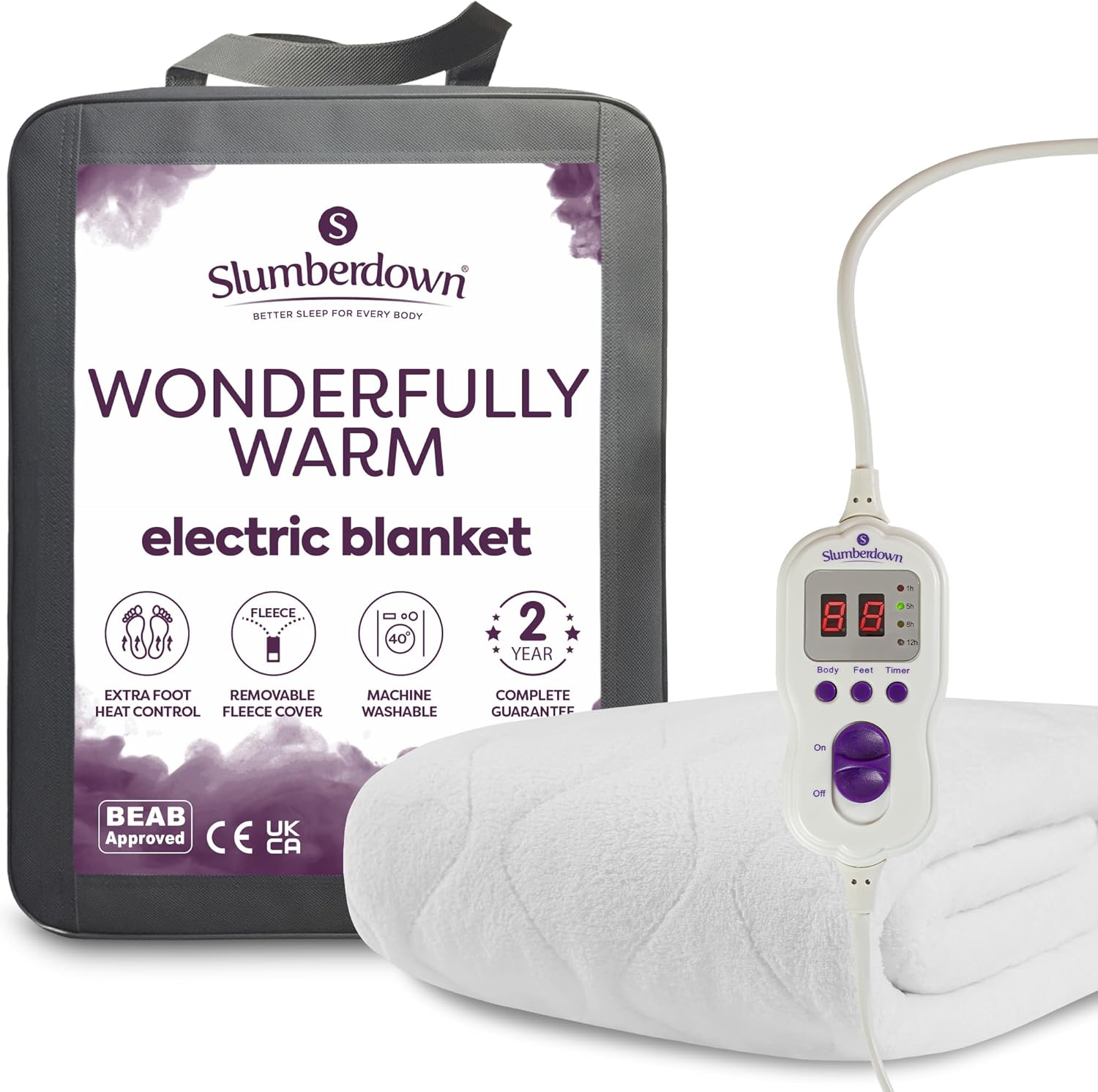 Slumberdown Luxury Electric Blanket Double - Multi-Zone Single Control Fleece Bl...