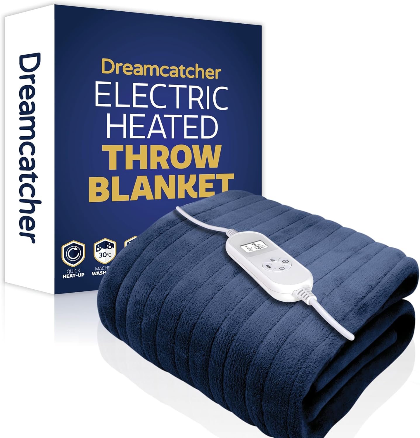 Dreamcatcher Navy XL Heated Throw, Special Heated Blanket for Comfort, High-Qual...