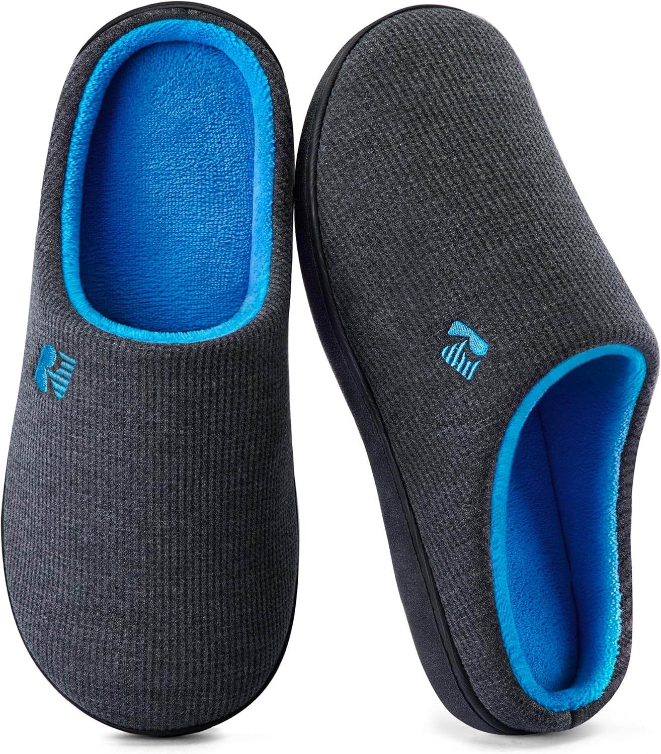 RockDove Men's Original Two-Tone Memory Foam Slipper 12/13 UK Dark Grey and Blue