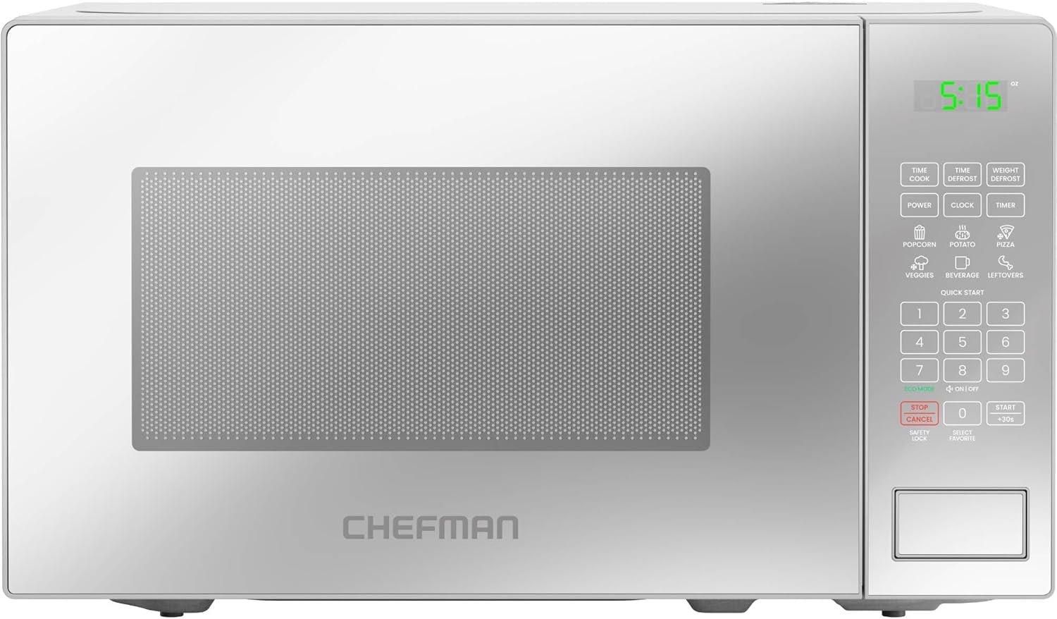 Chefman 20L 800W Microwave Oven with Mirror Finish, 6 Presets, 10 Power Levels,...