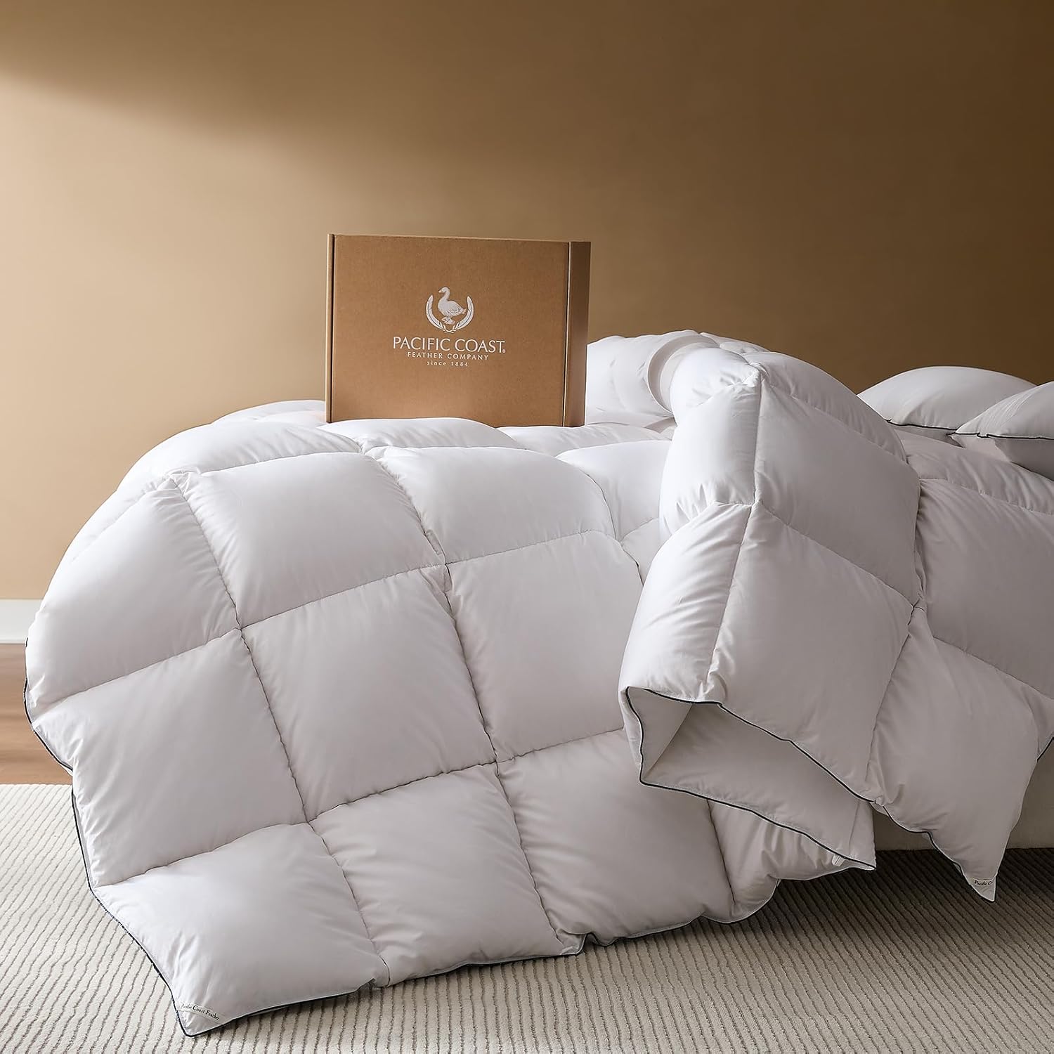 Pacific Coast Goose Feather Down Fiber Comforters Queen Size, Extra Fluffy White...