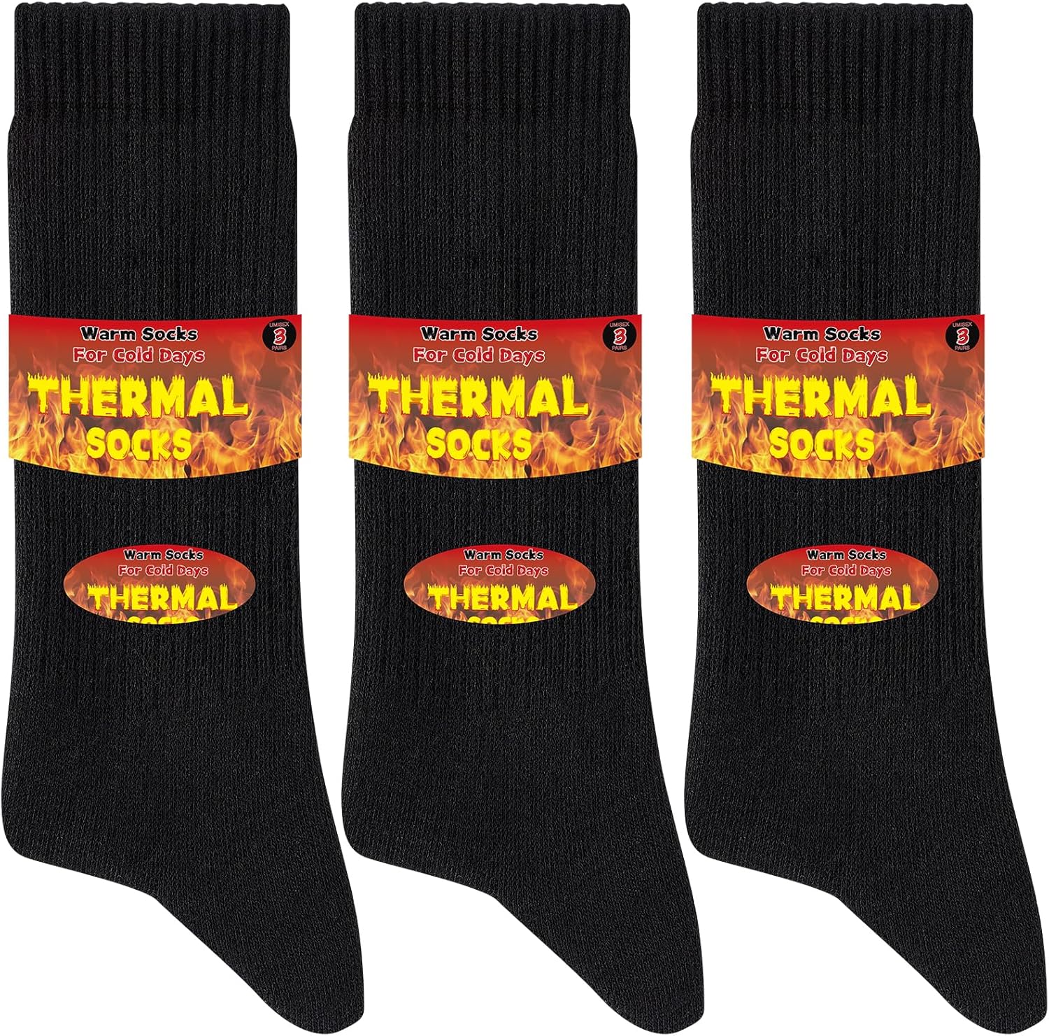 Warm Thermal Socks for Men Women, Full Cushion Winter Socks, Crew Length Black H...