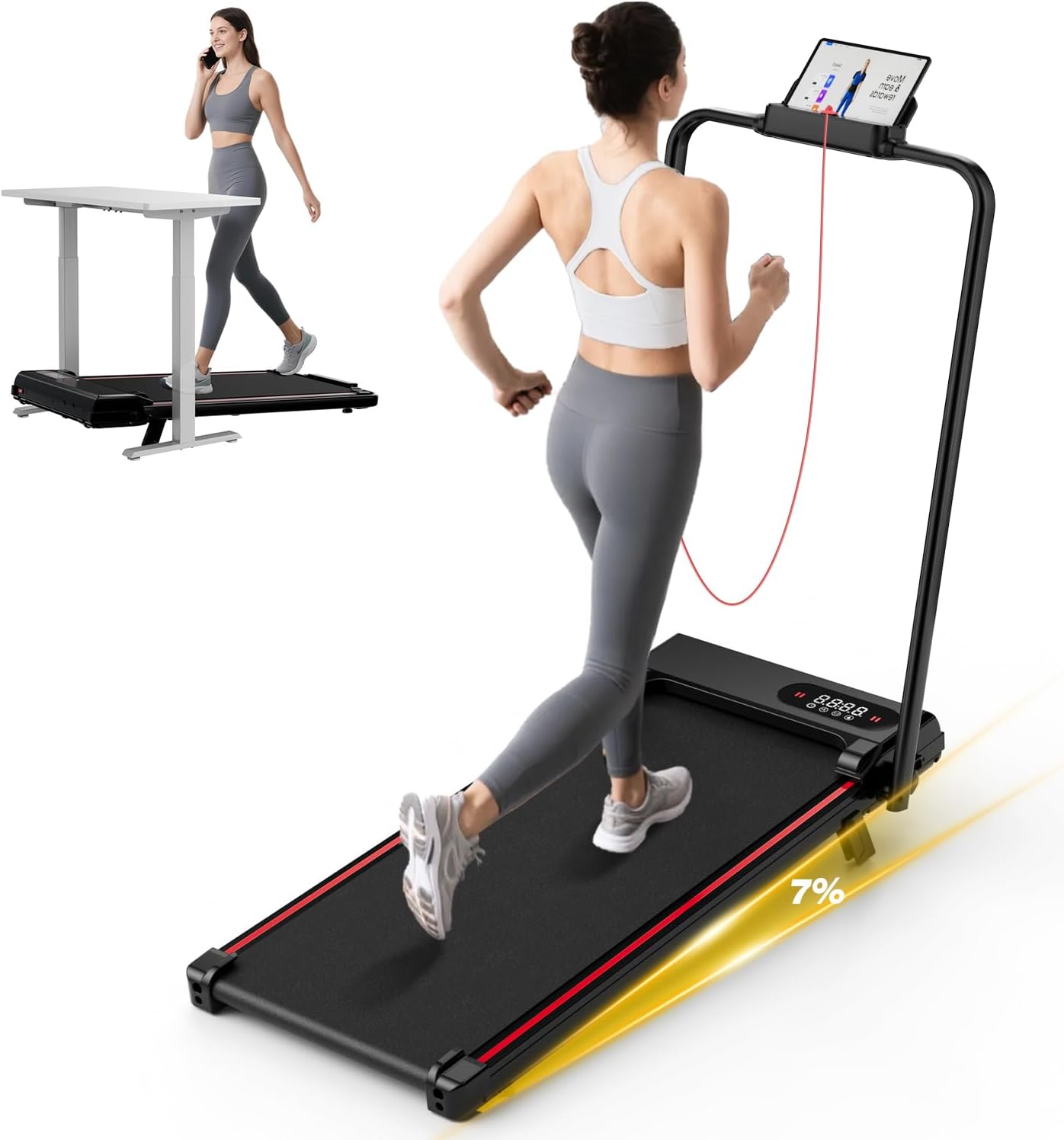 Walking Pad with Incline, 3 in 1 Treadmills for Home Foldable, 2.5HP Folding Tre...
