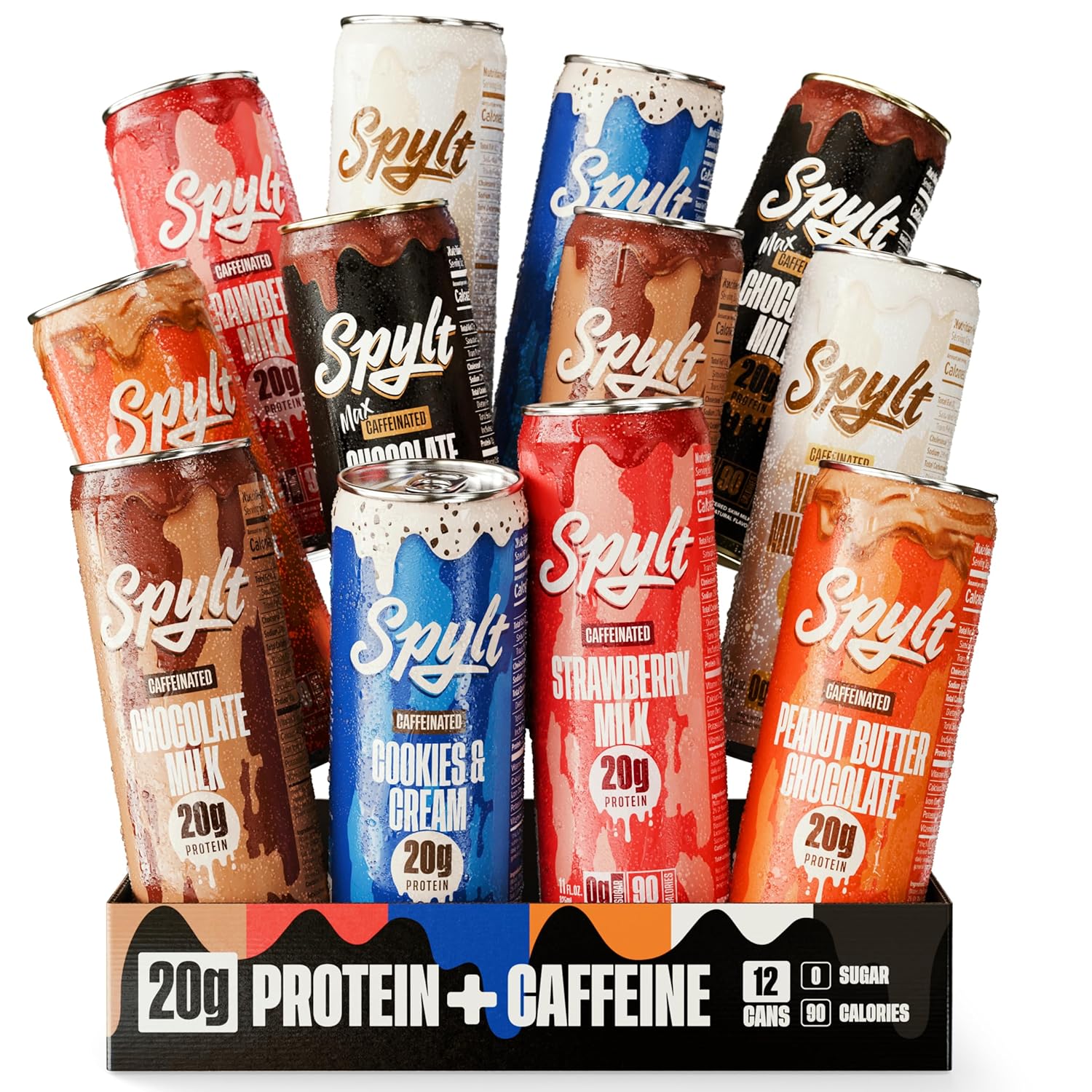 Spylt High Protein Milk - 6 Flavor Variety Pack with 60mg Caffeine & 20g Protein...