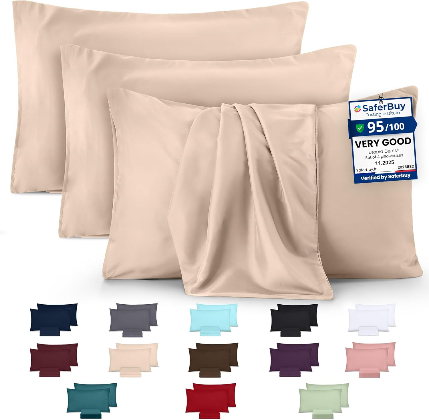 Utopia Bedding - 4 Pack Pillow Cases - OEKO-TEX - Standard Size 50x75 cm - 100%...