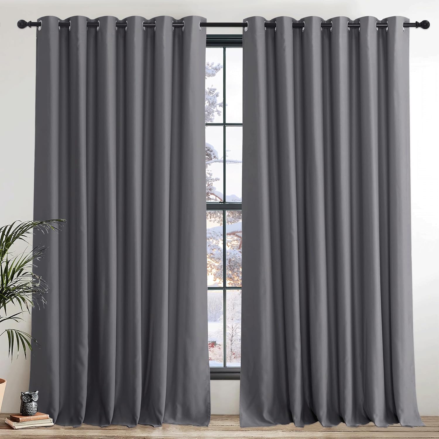 PONY DANCE Blackout Curtains for Bedroom - Grey Thermal Insulated Curtains with...