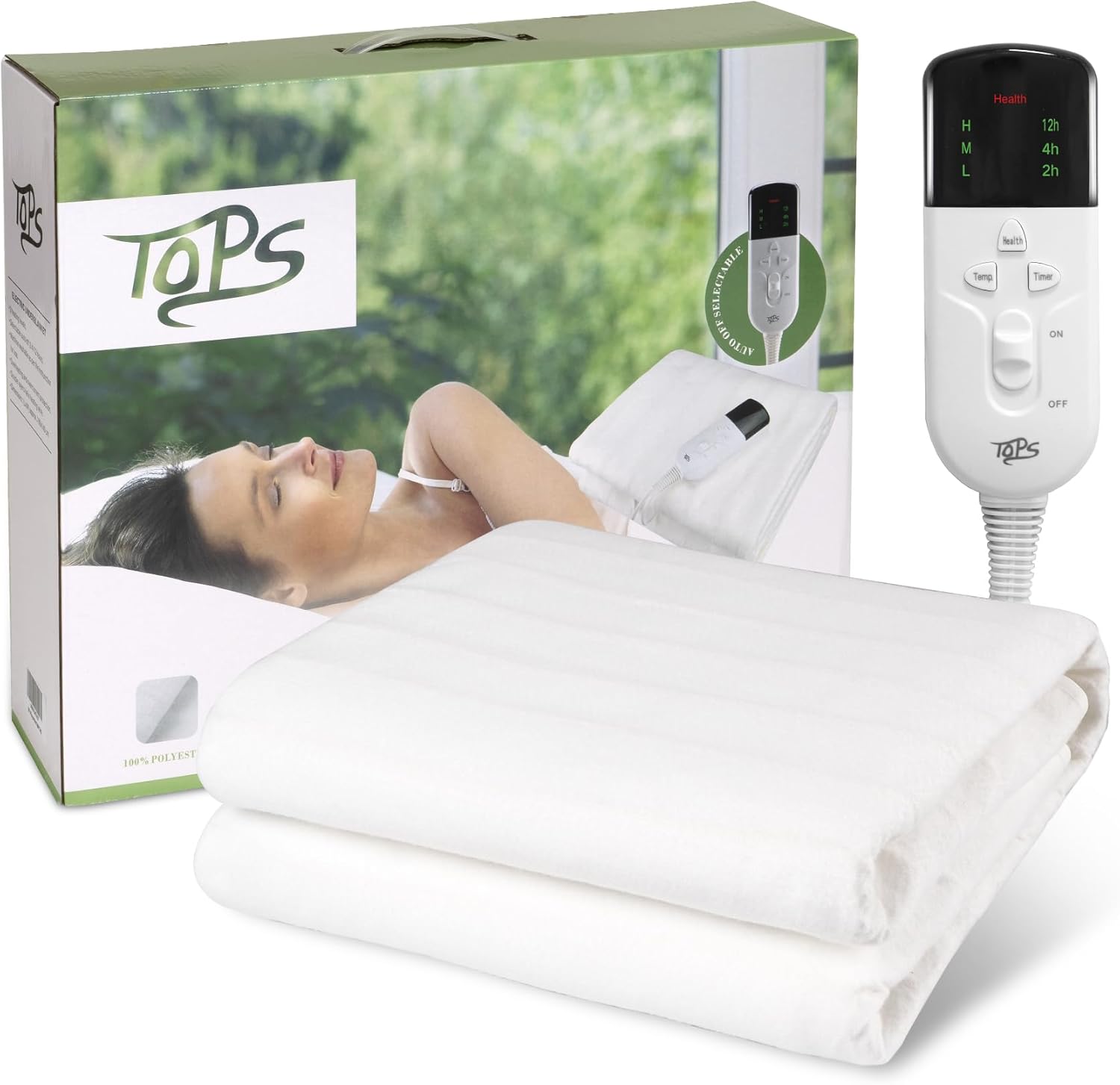 TOPS Electric Blanket Double Heated Underblanket 160 x 140cm, 3 Heat Settings, 3...