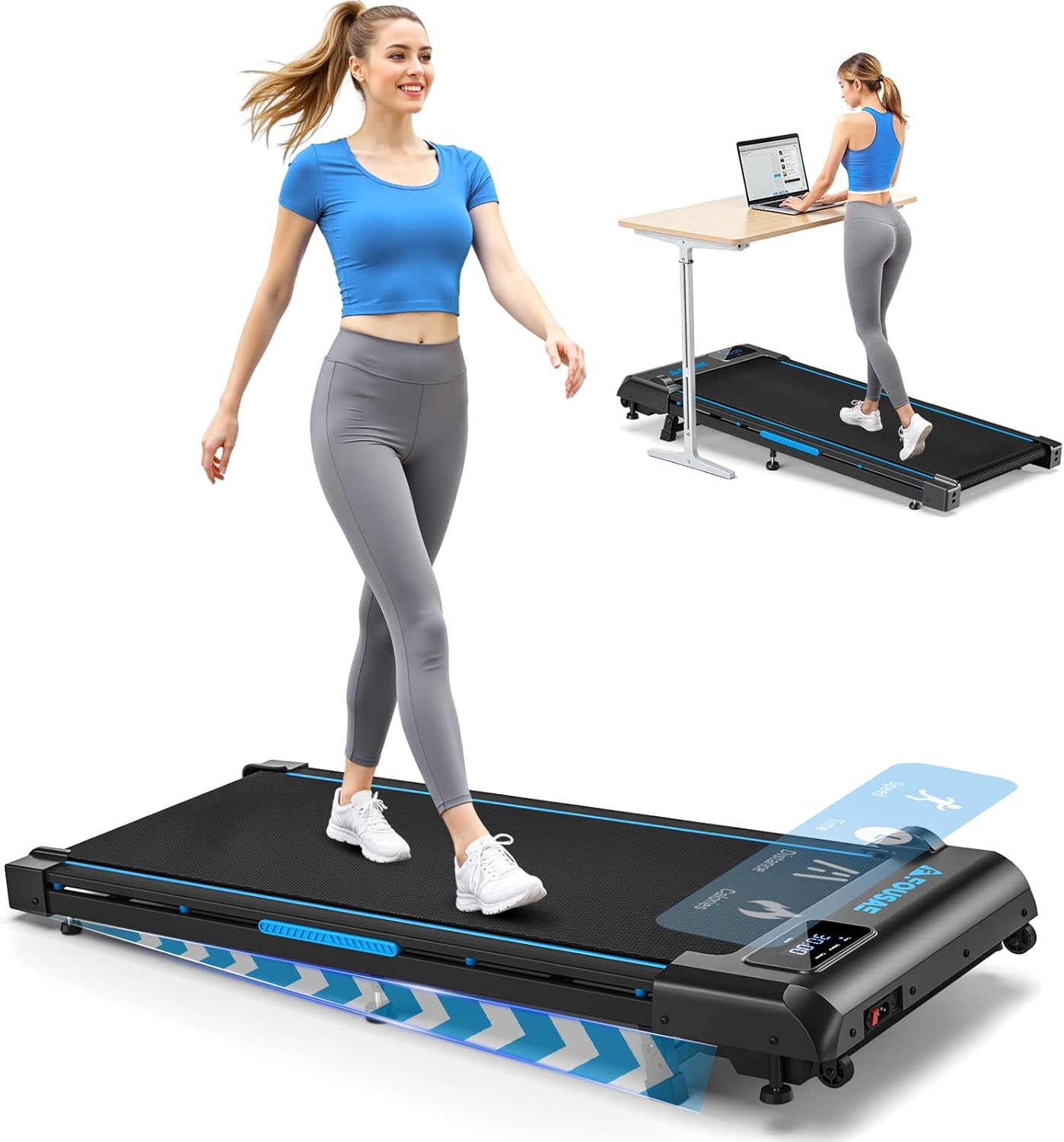 4 in 1 Walking Pad with 9% Incline, 10KM/H Treadmills for Home with Double Frame...
