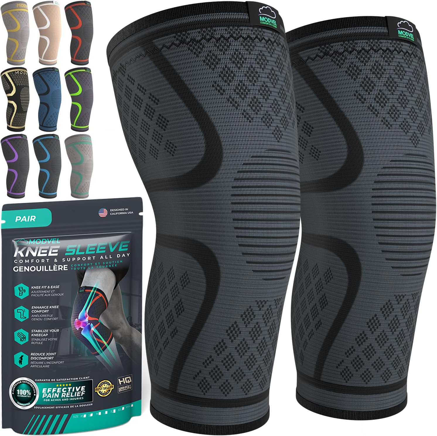 Modvel Compression Knee Brace for Women & Men, 2-Pack Knee Brace for Running Kne...