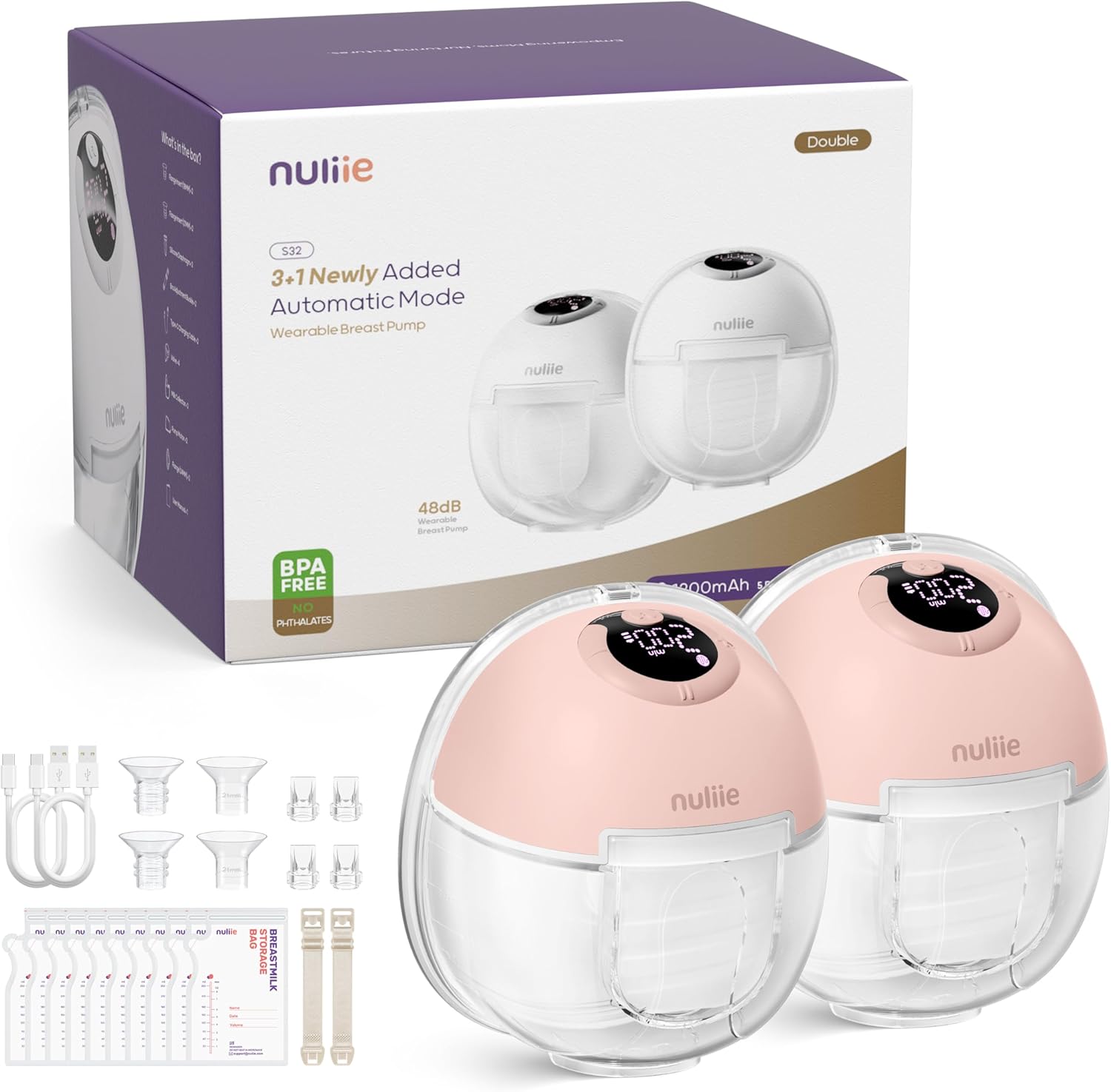 Nuliie Electric Breast Pump Hands-Free S32, Wearable Portable Breast Pumps 4 Mod...