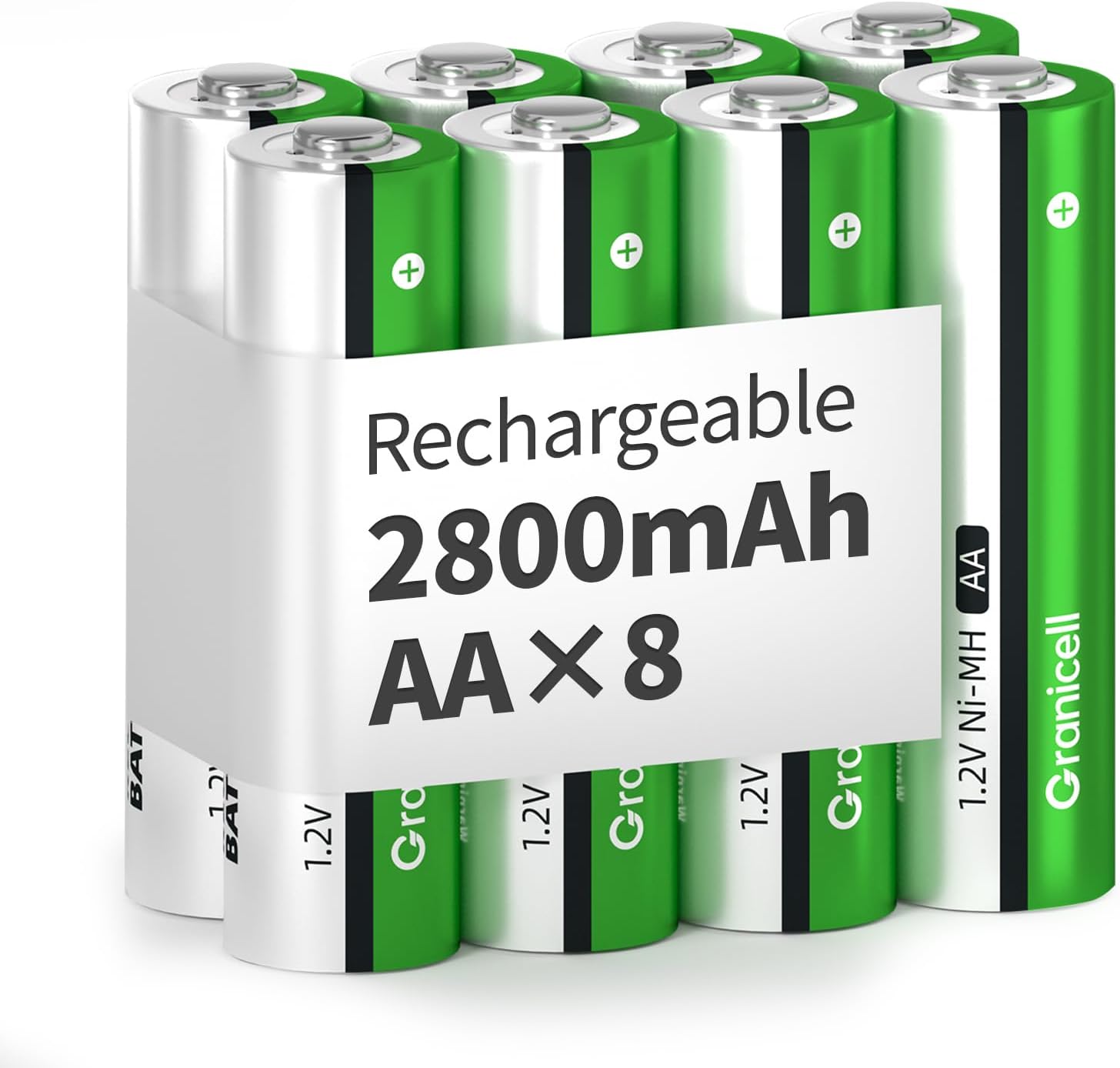 AA Rechargeable Batteries, 2800 mAh High Capacity, 1300 Cycles, 1.2V Low Self-Di...
