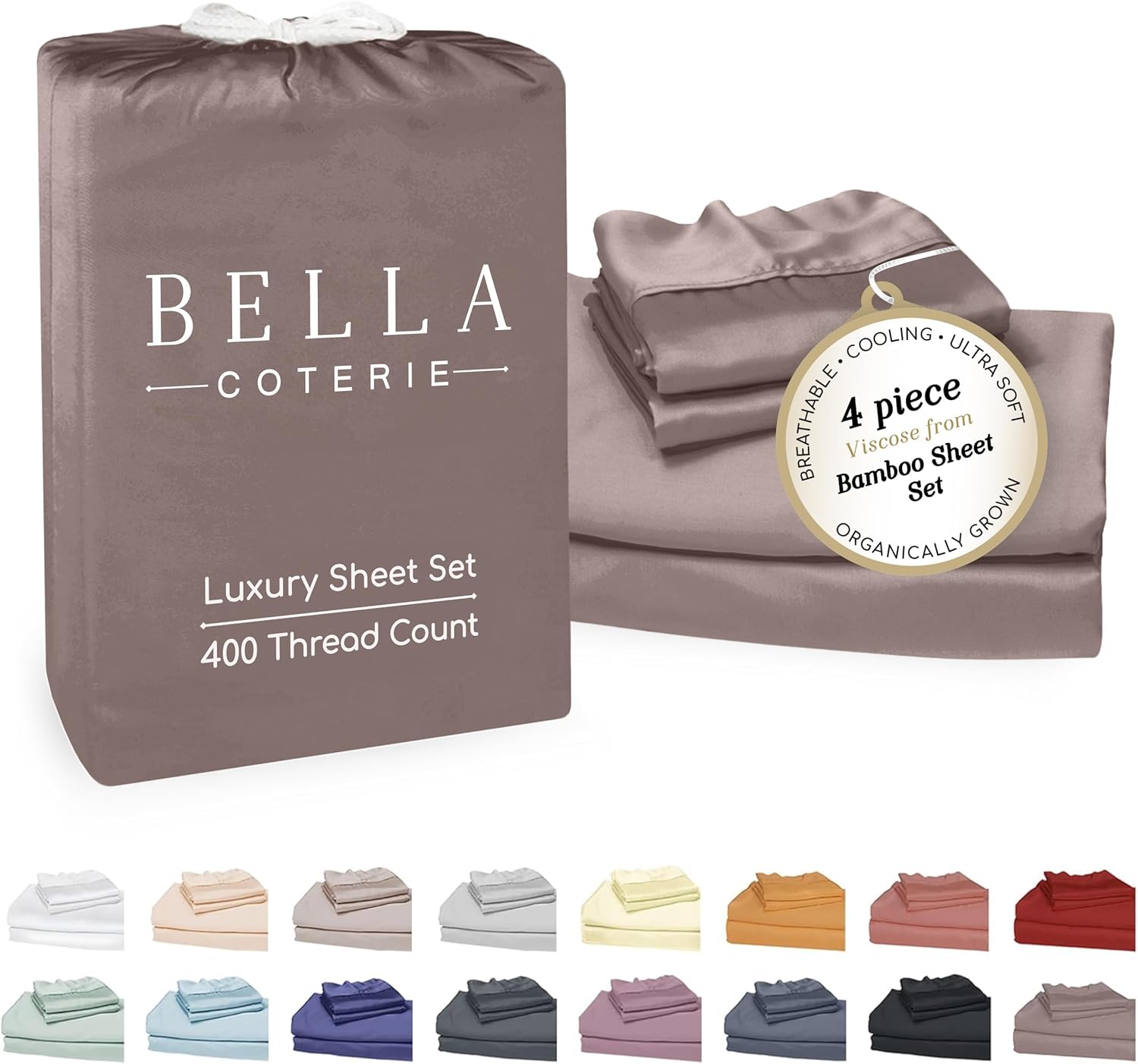 Luxury Bella Coterie Split Top King Size Sheet Set, Premium Bamboo Viscose Fitte...