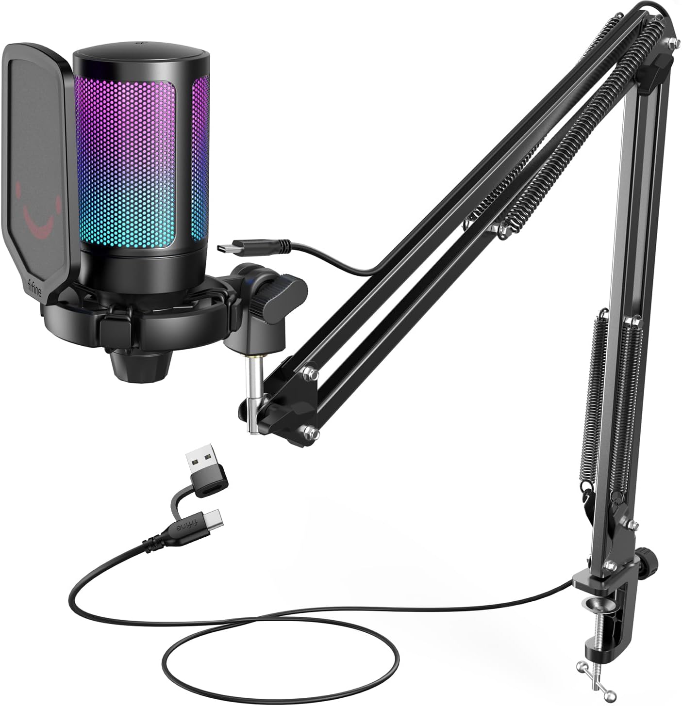 FIFINE USB Gaming Microphone Kit for PC PS5, Computer Condenser Microphone with...