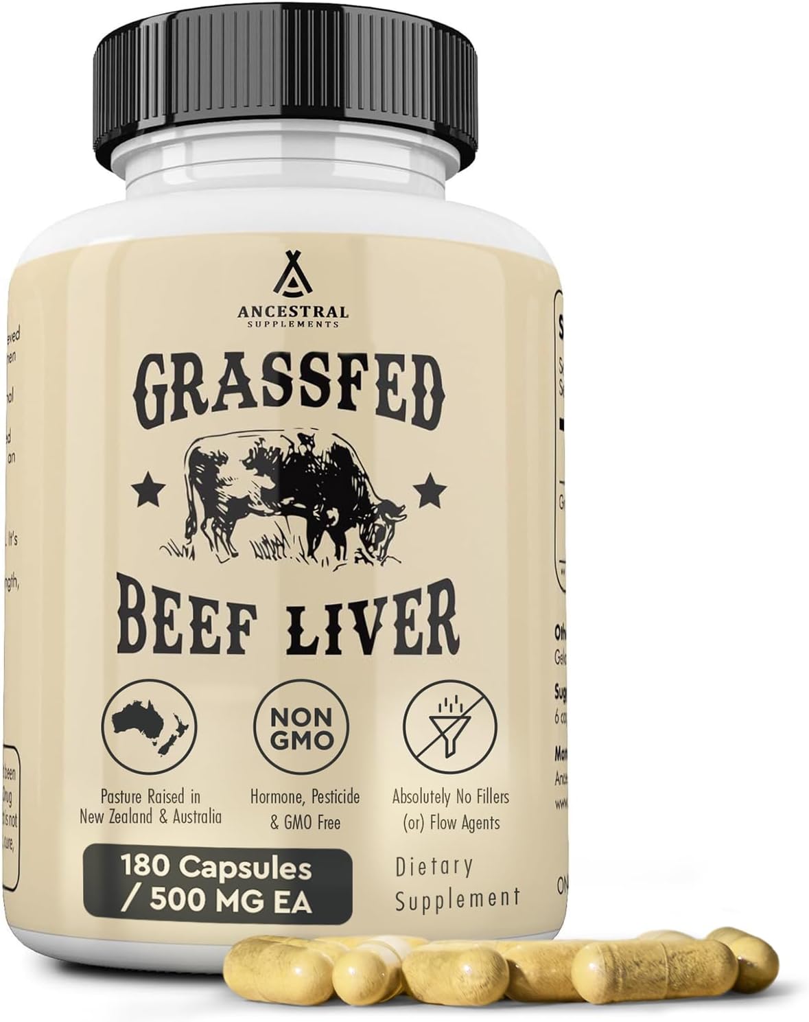 Ancestral Supplements Grass Fed Beef Liver 180 Capsules, Supports Energy Product...