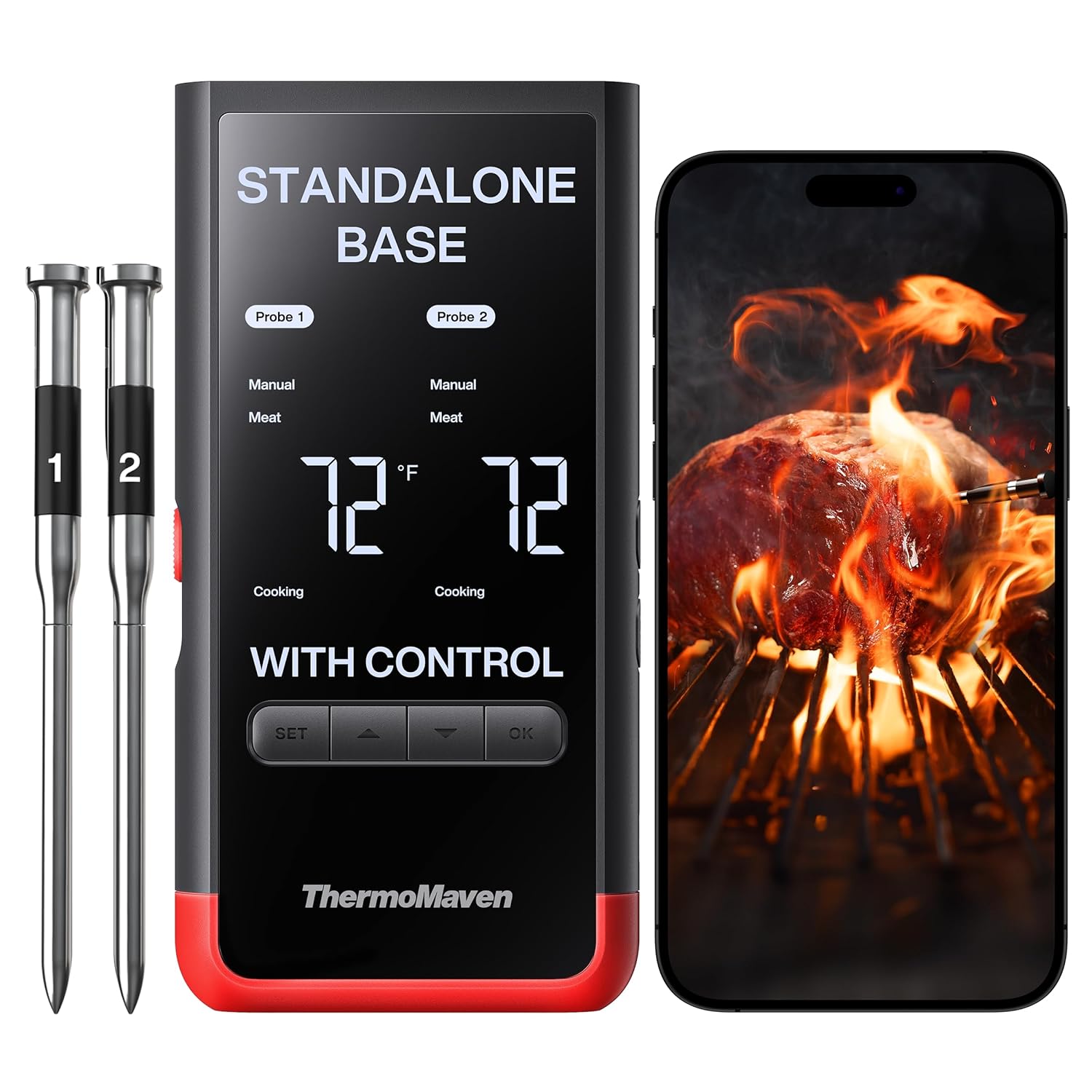 ThermoMaven Smart Bluetooth Wireless Meat Thermometer: Standalone Base, WiFi Unl...