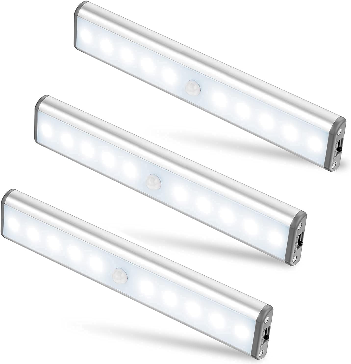 Moston 3 Pack Upgraded USB Rechargeable 10 LED Magnetic Motion Sensor Night Ligh...