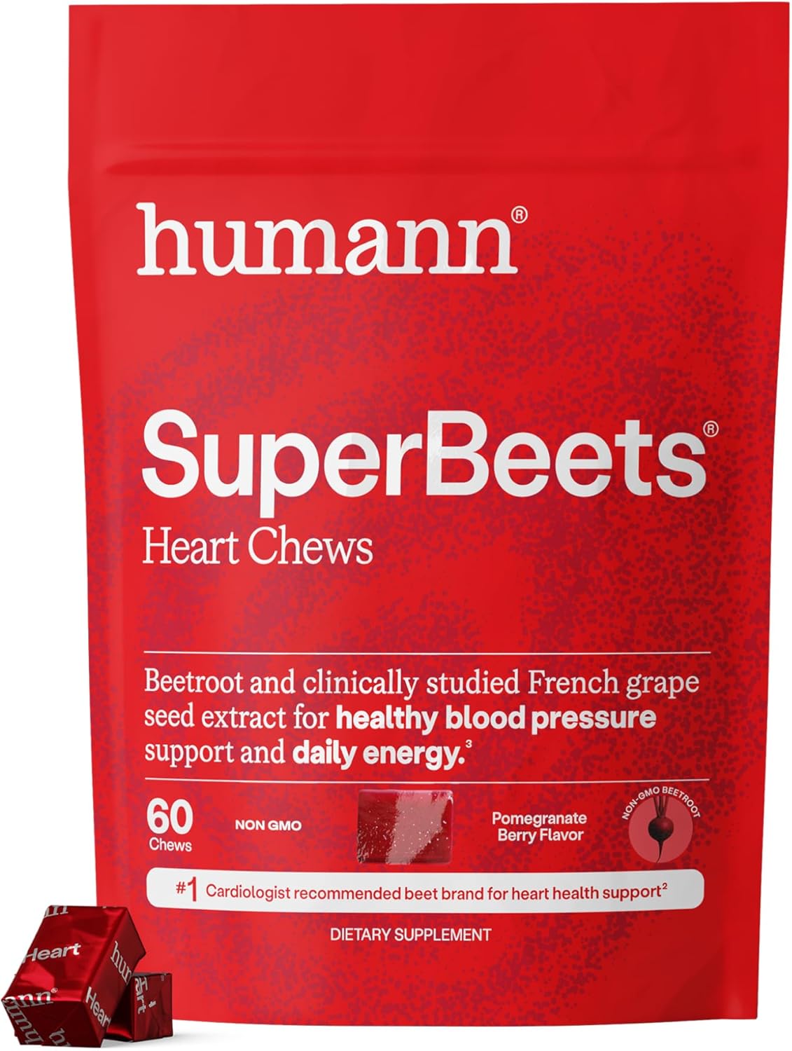 Humann SuperBeets Heart Chews, Nitric Oxide and Blood Pressure Support, Grape Se...