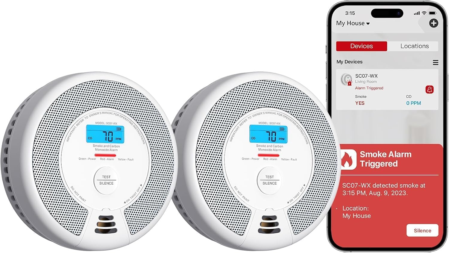 X-Sense Wi-Fi Combination Smoke Alarm and Carbon Monoxide Alarm with Replaceable...