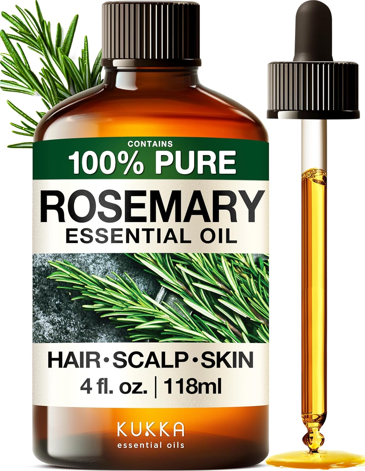 KUKKA Rosemary Essential Oils - 4 Fl Oz - for Hair, Skin, Diffuser, Aromatherapy...