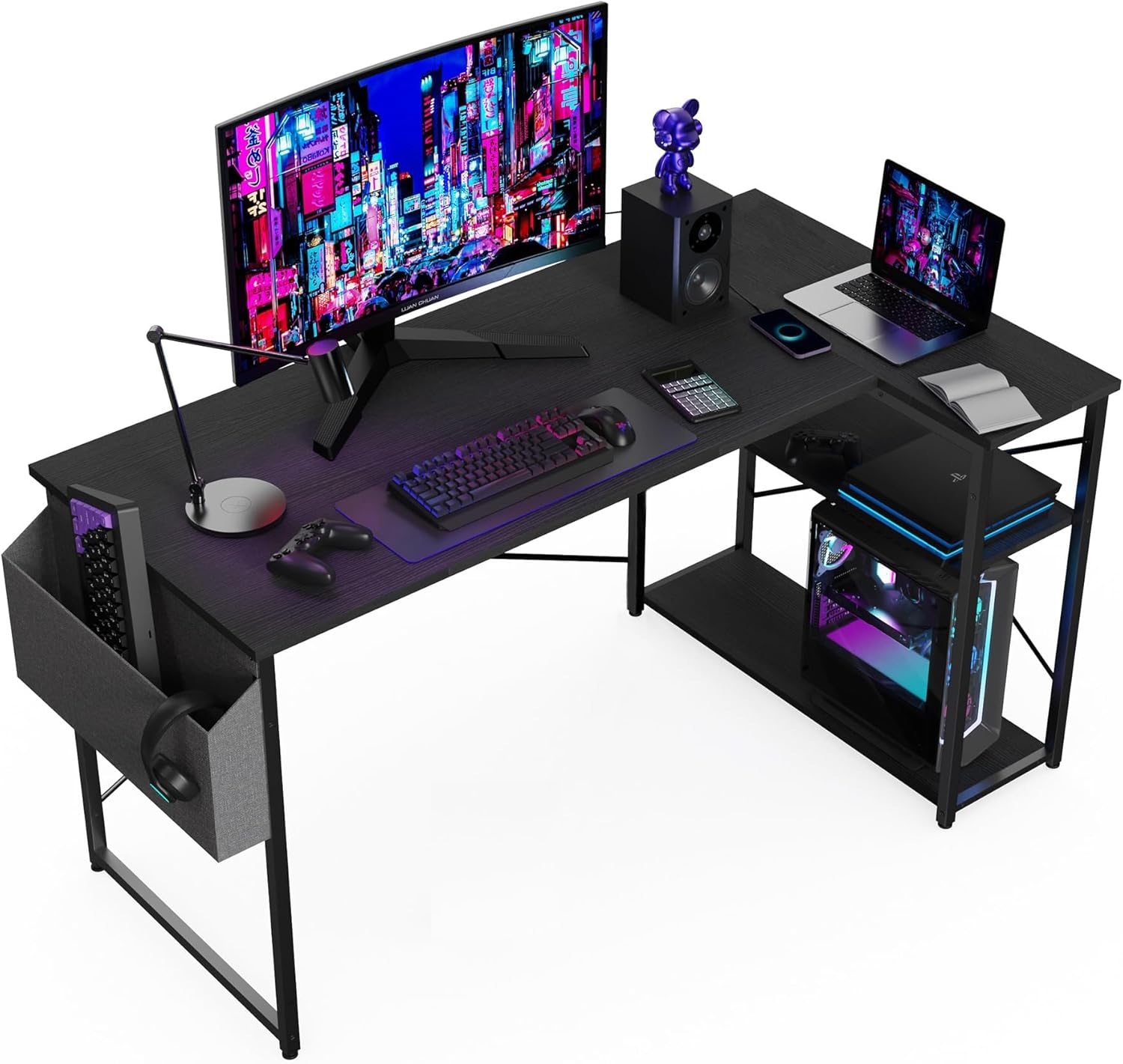 BEXEVUE L Shaped Gaming Desk, 100x70 cm Computer Desk with Storage Bag, Office D...