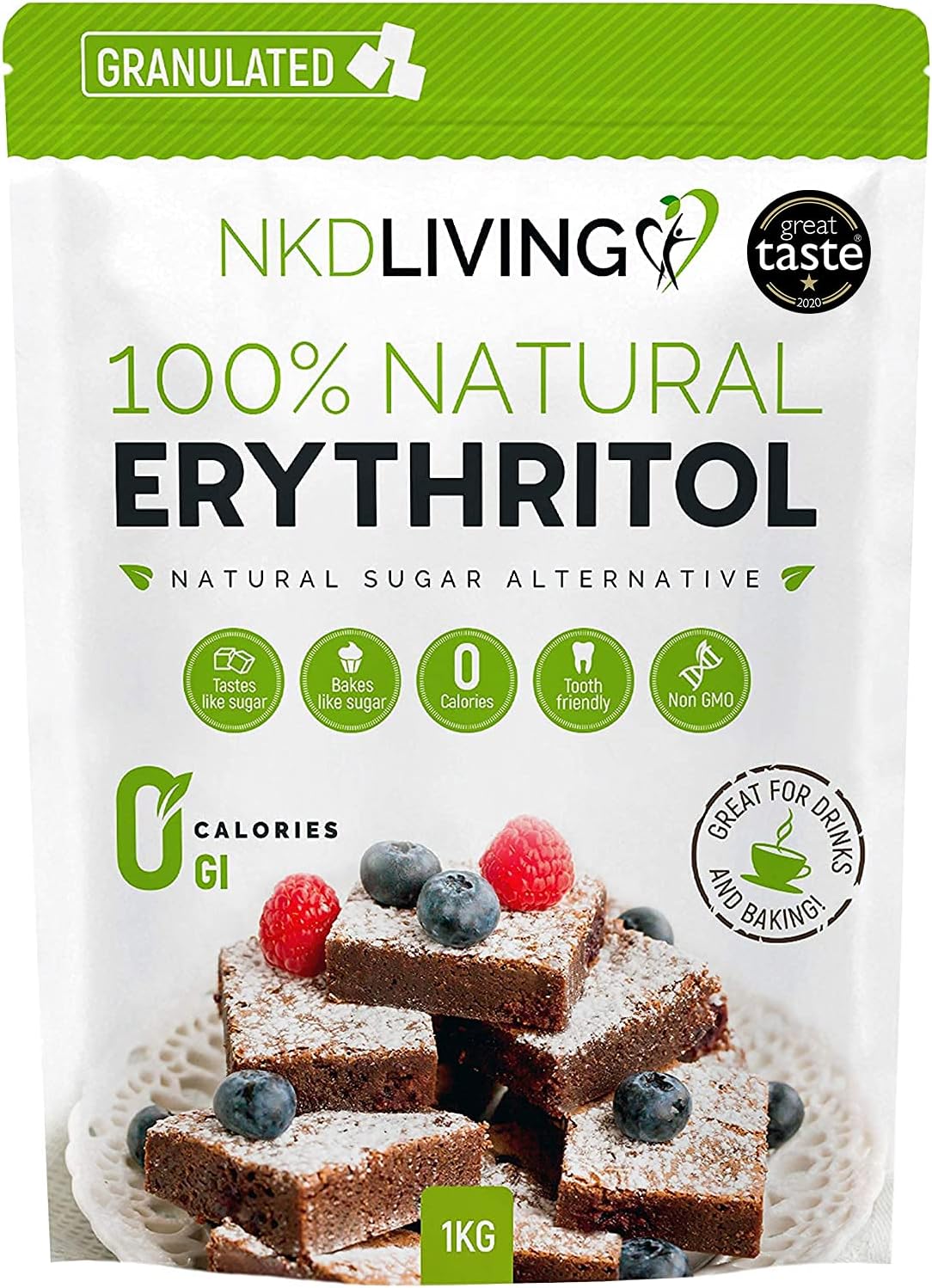 100% Natural Erythritol 1 Kg (2.2 lb) | Granulated Zero Calorie Sugar Replacemen...