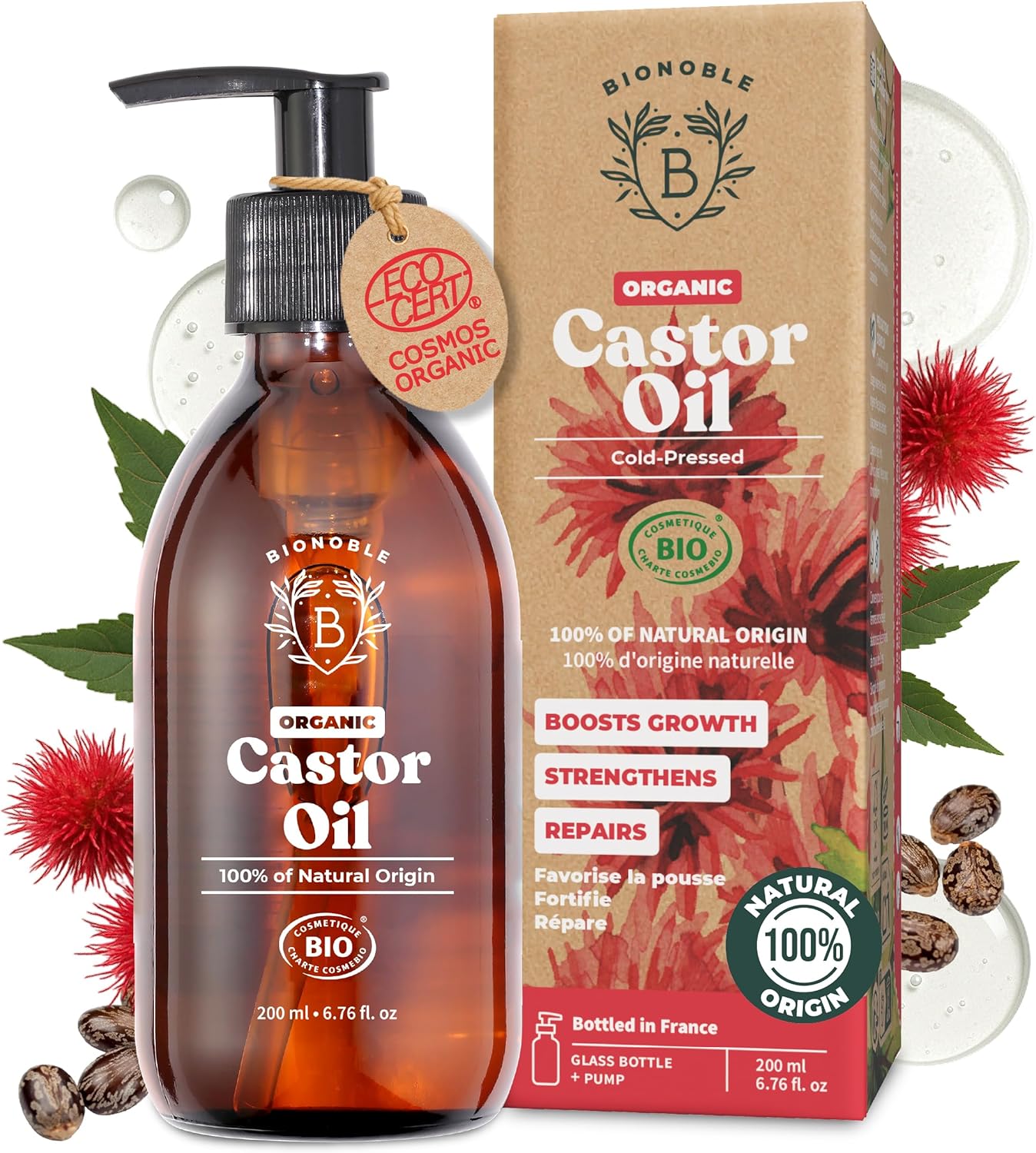 Premium BIONOBLE Organic Castor Oil, Special Cold Pressed Hexane Free Oil, Pure...