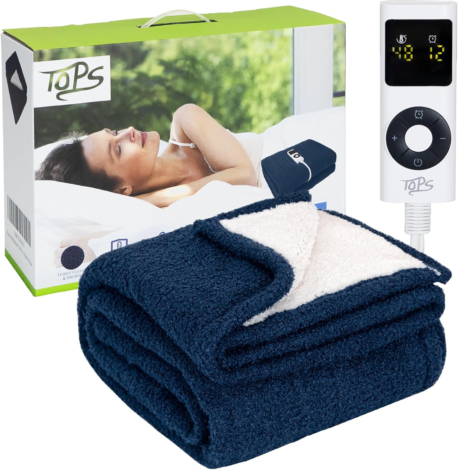 TOPS Electric Blanket, Heated Throw Blanket 180 x 130cm, 20-48℃ Heat Settings, 1...