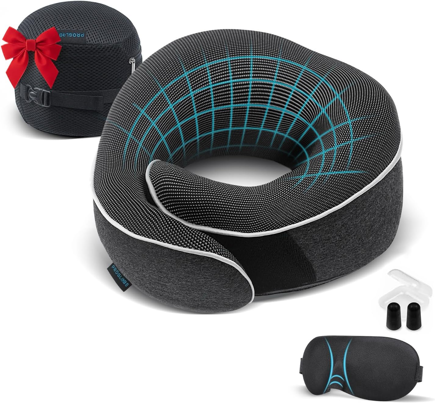 Proglobe Travel Pillow, Memory Foam Neck Pillow Set, Orthopedic Pillow, Travel E...