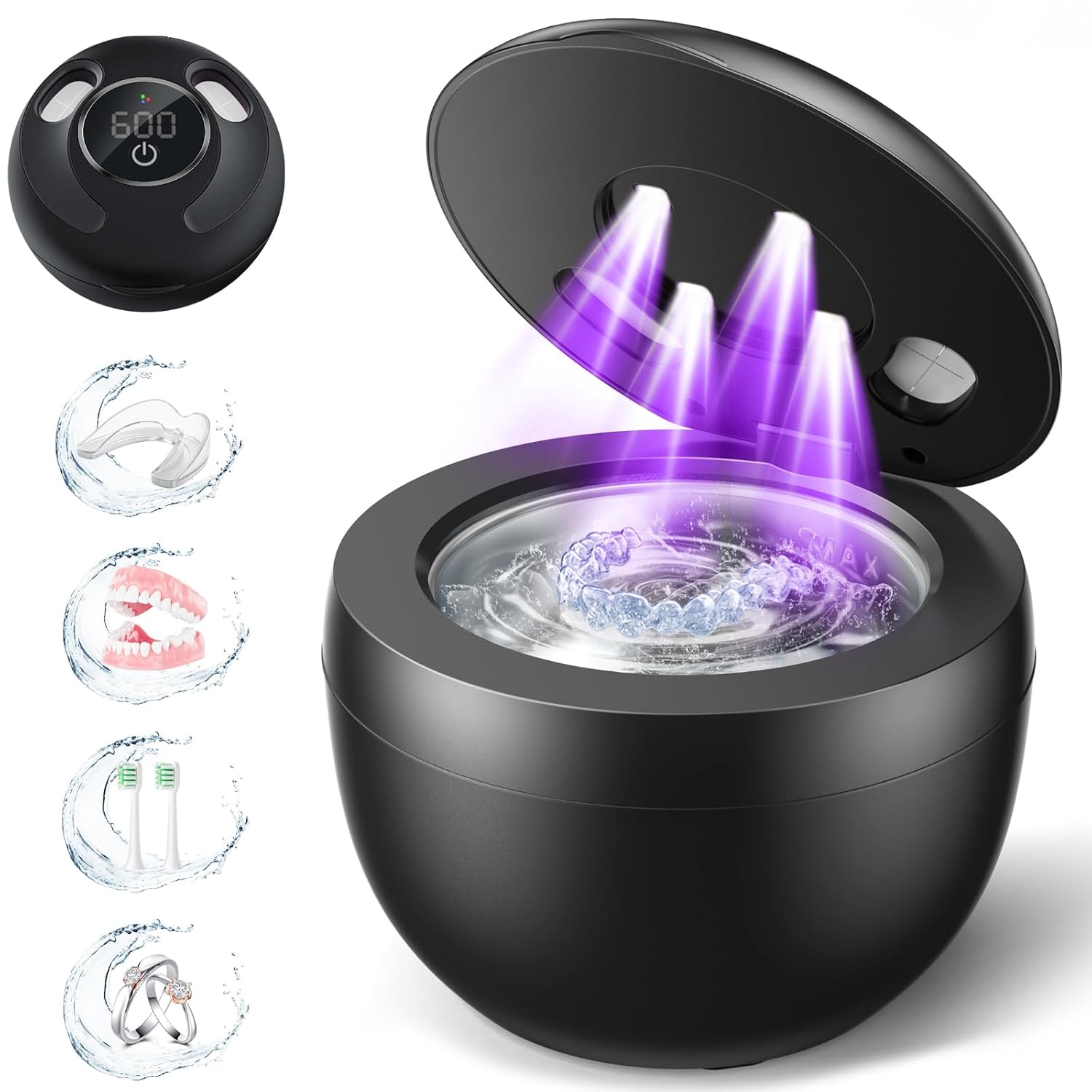 Dental Ultrasonic Retainer Cleaner Machine - 45kHz Dental Cleaning Pod with 4 Mo...