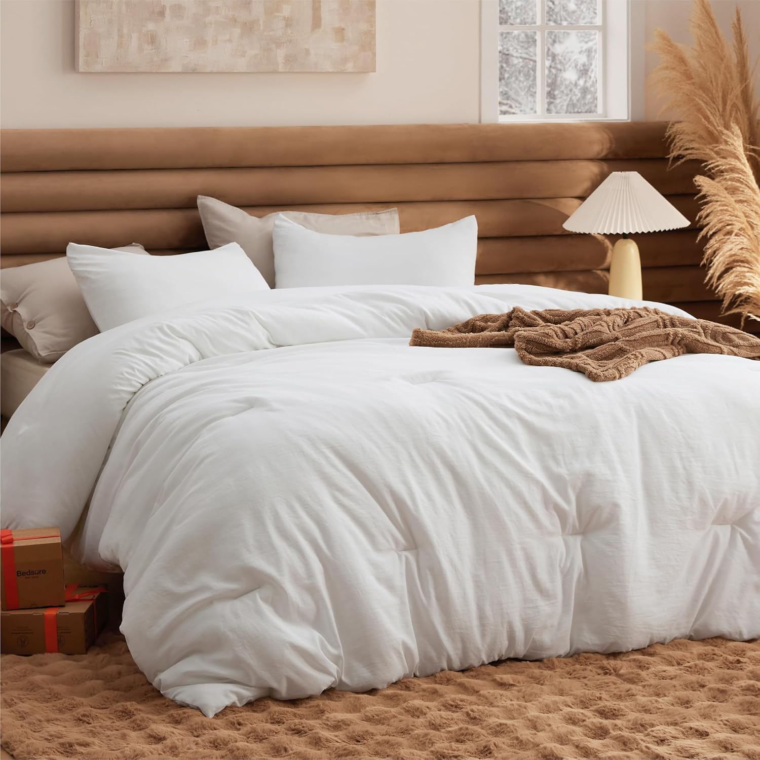 Bedsure Oversized King Comforter Set, Special White Soft Prewashed Bedding for A...