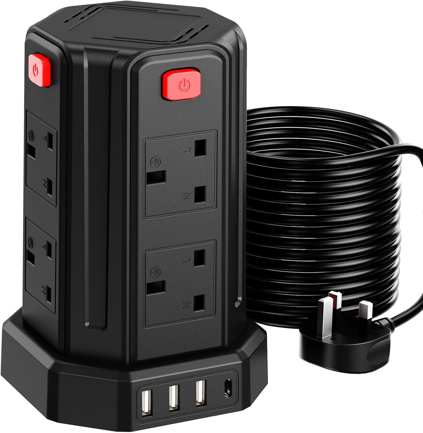 Tower Extension Lead 10M, Special 13A 3250W Extension Tower, Innovative 8 AC Out...