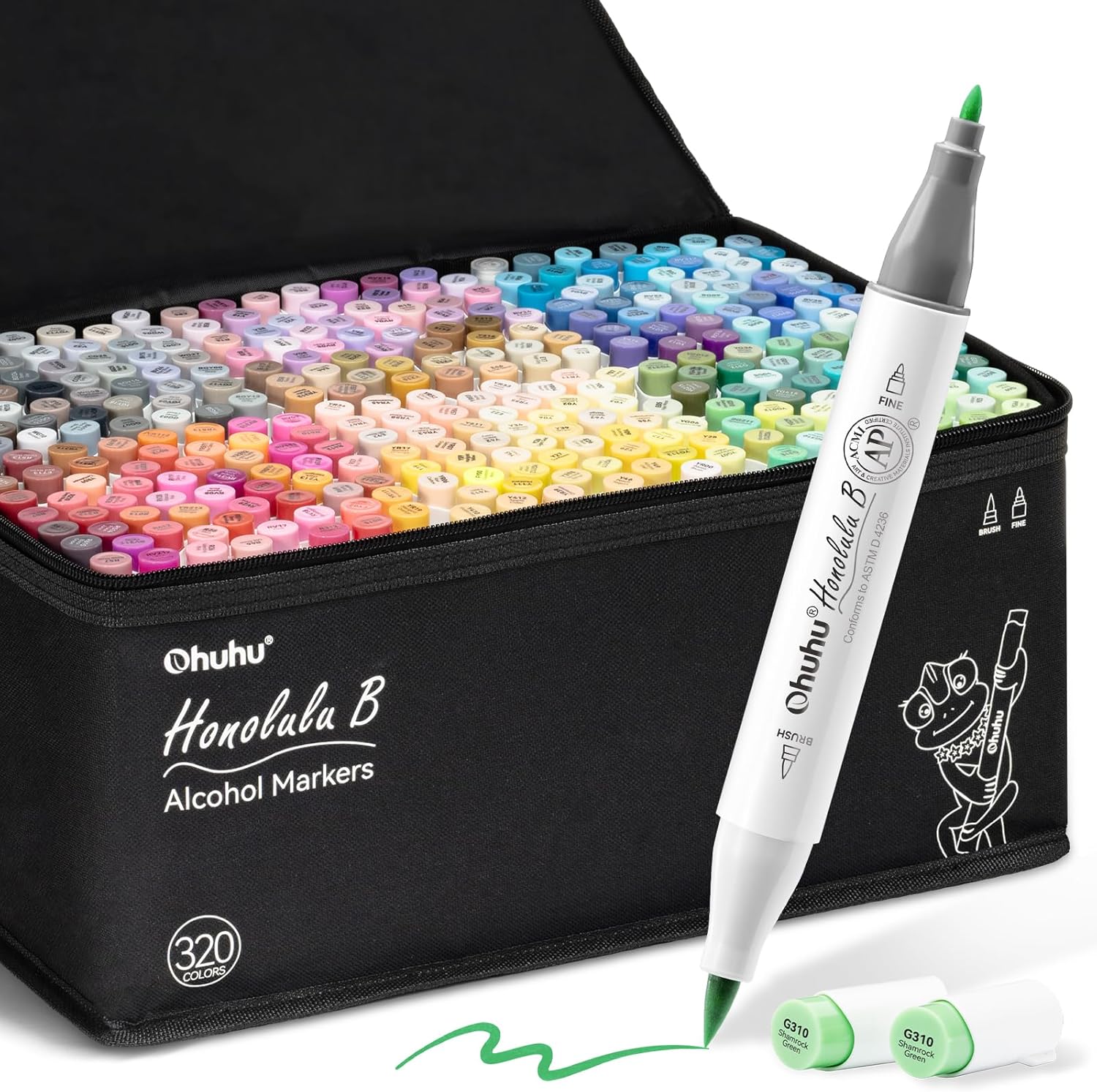 Ohuhu Refillable 320 Colors Alcohol Markers Brush Tip- Double Tipped Alcohol-bas...