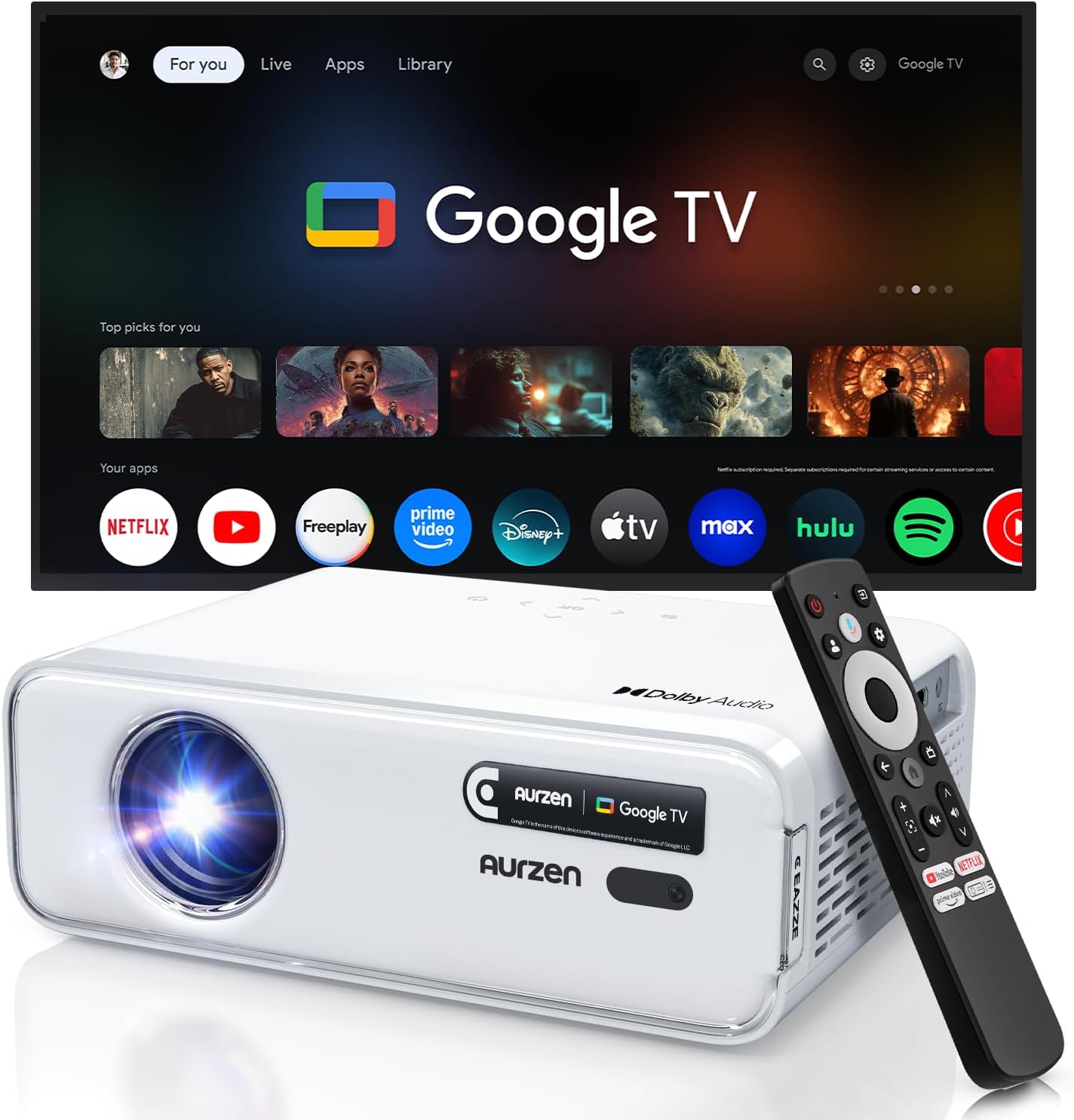 Aurzen EAZZE D1G Official Google TV 4K Supported Smart Projector with WiFi & Blu...