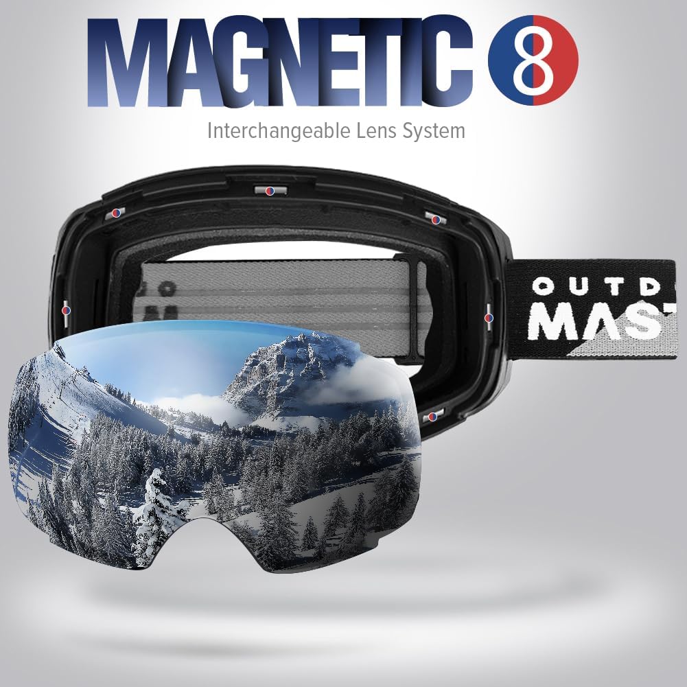 OutdoorMaster Ski Goggles PRO - Frameless, Interchangeable Lens 100% UV400 Prote...