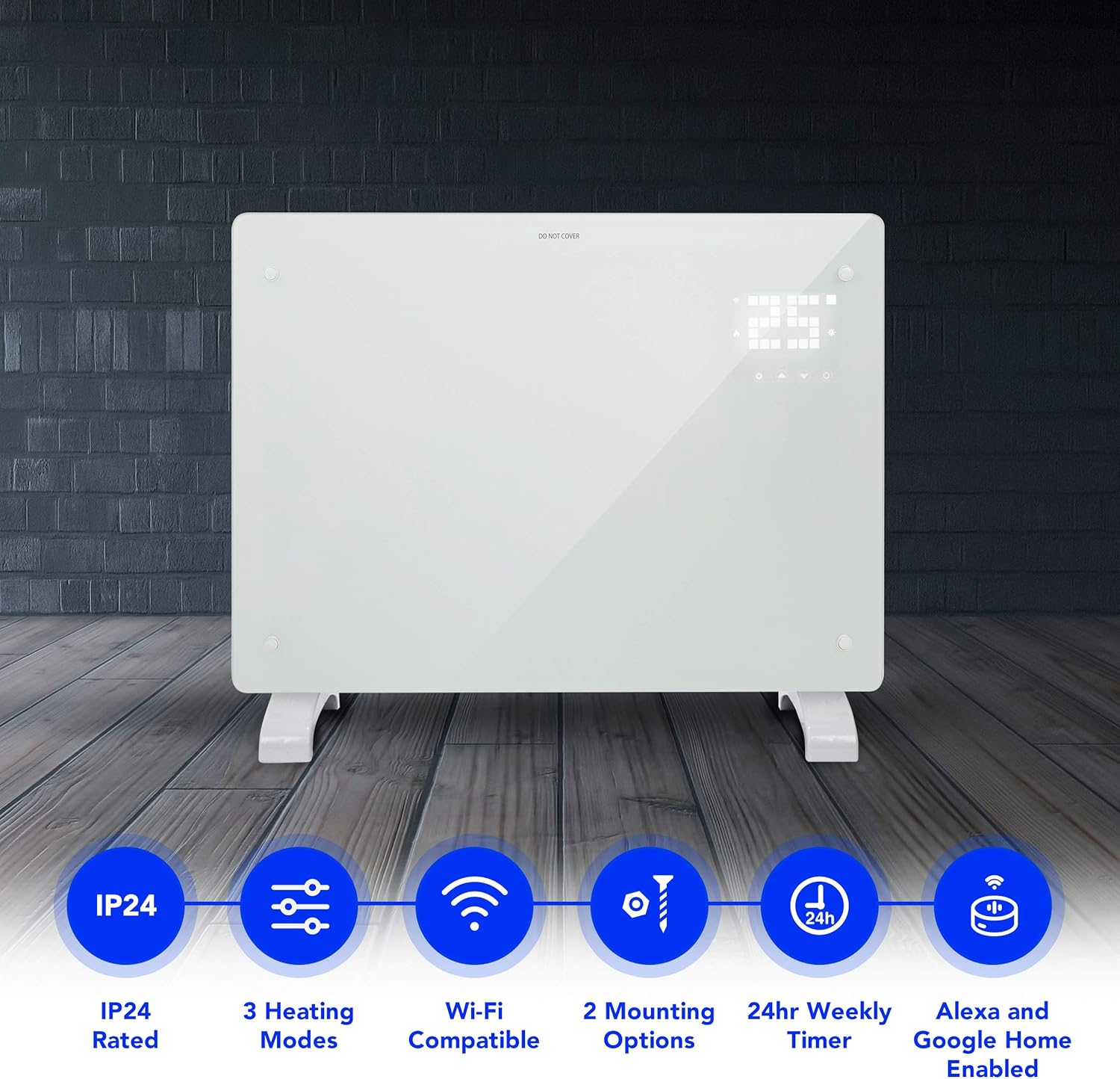 Devola Wifi Enabled Smart Electric Glass Panel Heater 1500W | Alexa Heating Cont...