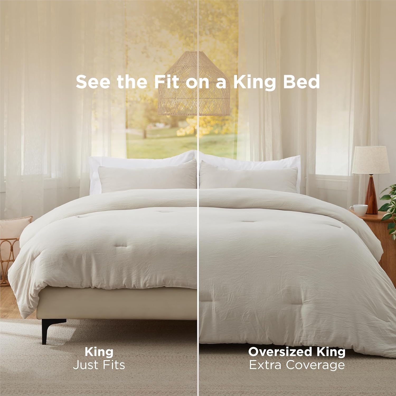 Bedsure Oversized King Size Comforter Set, Beige Soft Prewashed Bedding for All...