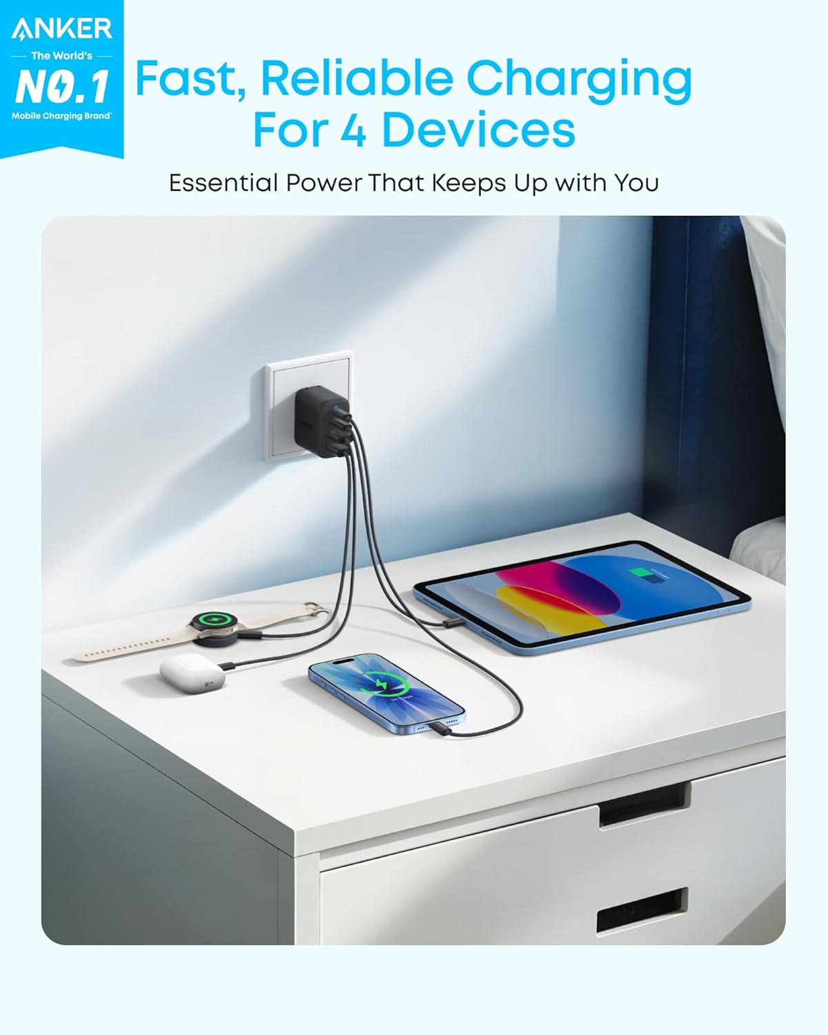 Anker Zolo USB C Charger Block, 2-Pack 4-Port Wall Adapter with 50W Max Output,...