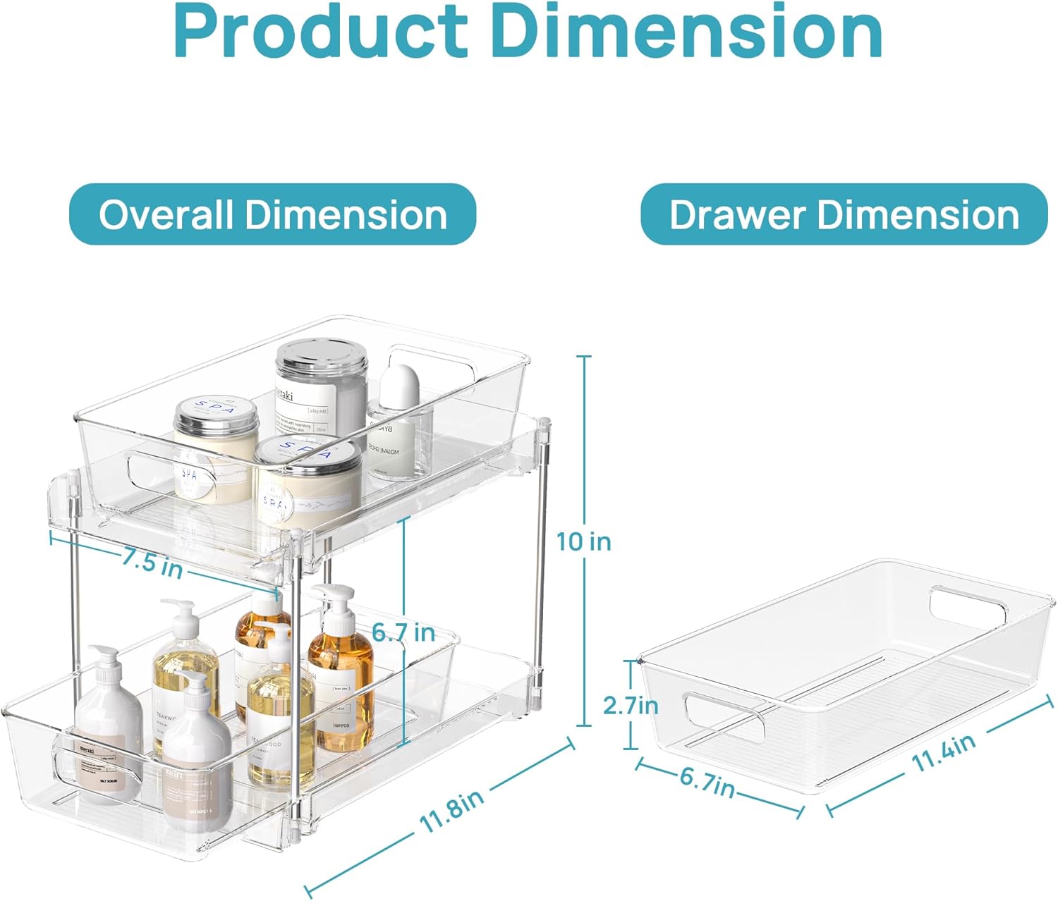Vtopmart 4 Pack Bathroom Organizer, 2 Tier Clear Under Sink Organizers Vanity Co...