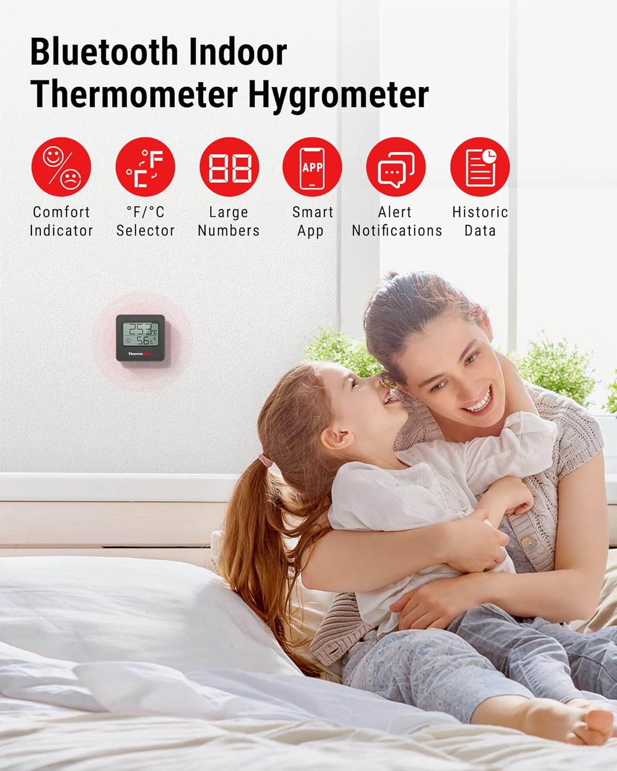 ThermoPro TP357 Bluetooth Hygrometer Mini Room Thermometer Indoor with Alerts, H...