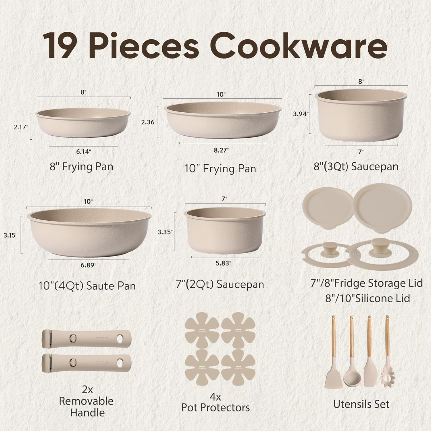 CAROTE 19pcs Nonstick Cookware, Special Cookware Set with Detachable Handle, Inn...