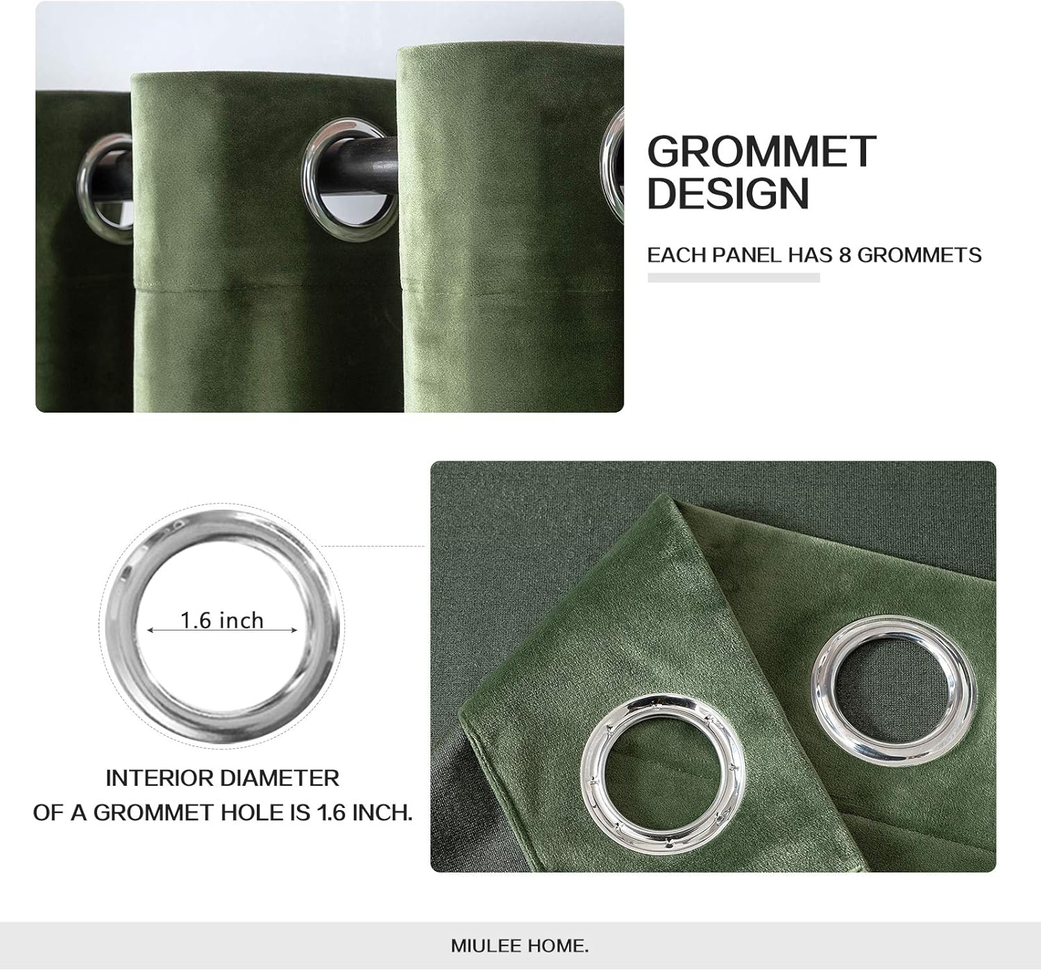 MIULEE Velvet Curtains Olive Green Elegant Grommet Curtains Thermal Insulated So...