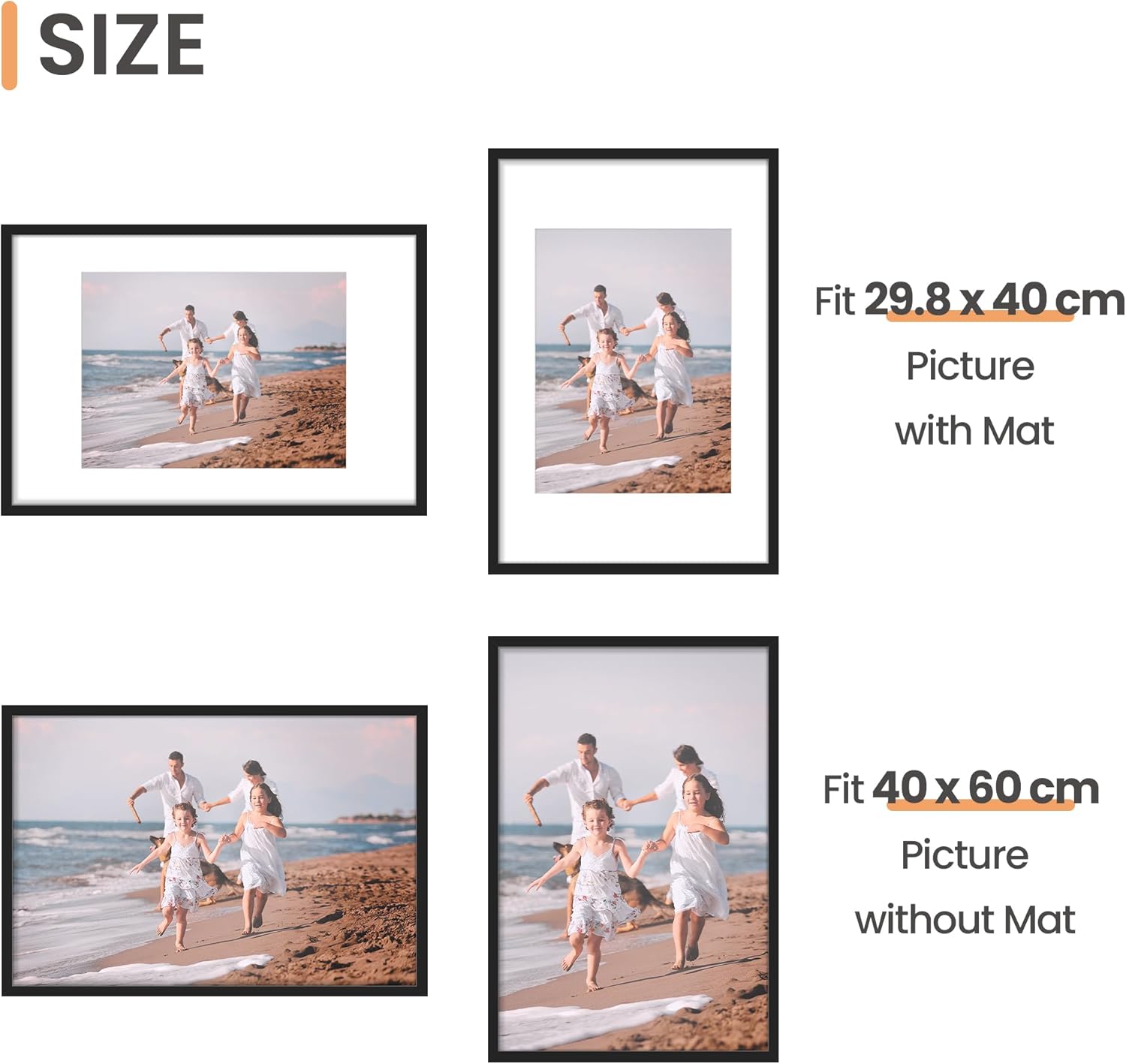 upsimples 3 Pack 40x60 Frame, Black 40x60cm Picture Frames, Wall Hanging Photo F...