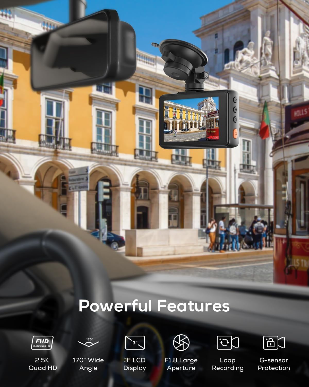 iZEEKER 2.5K Dash Cam, 1440P QHD Car Camera with Free 32GB Card, 3" IPS Display,...