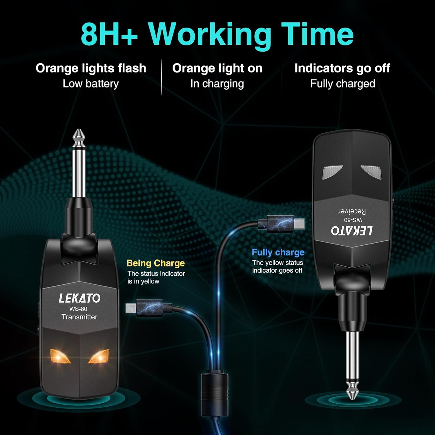 LEKATO Wireless Guitar System,Bass Wireless Transmitter Receiver, Rechargeable D...