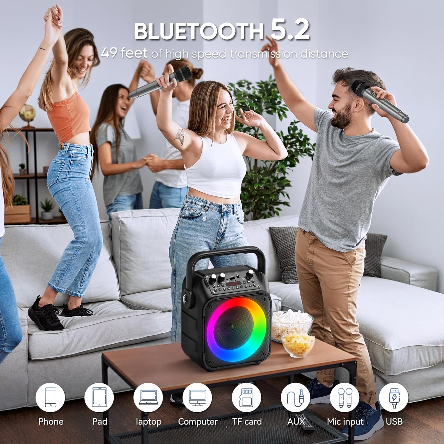 Karaoke Machine with Two Wireless Microphones, Portable Karaoke Machine for Adul...