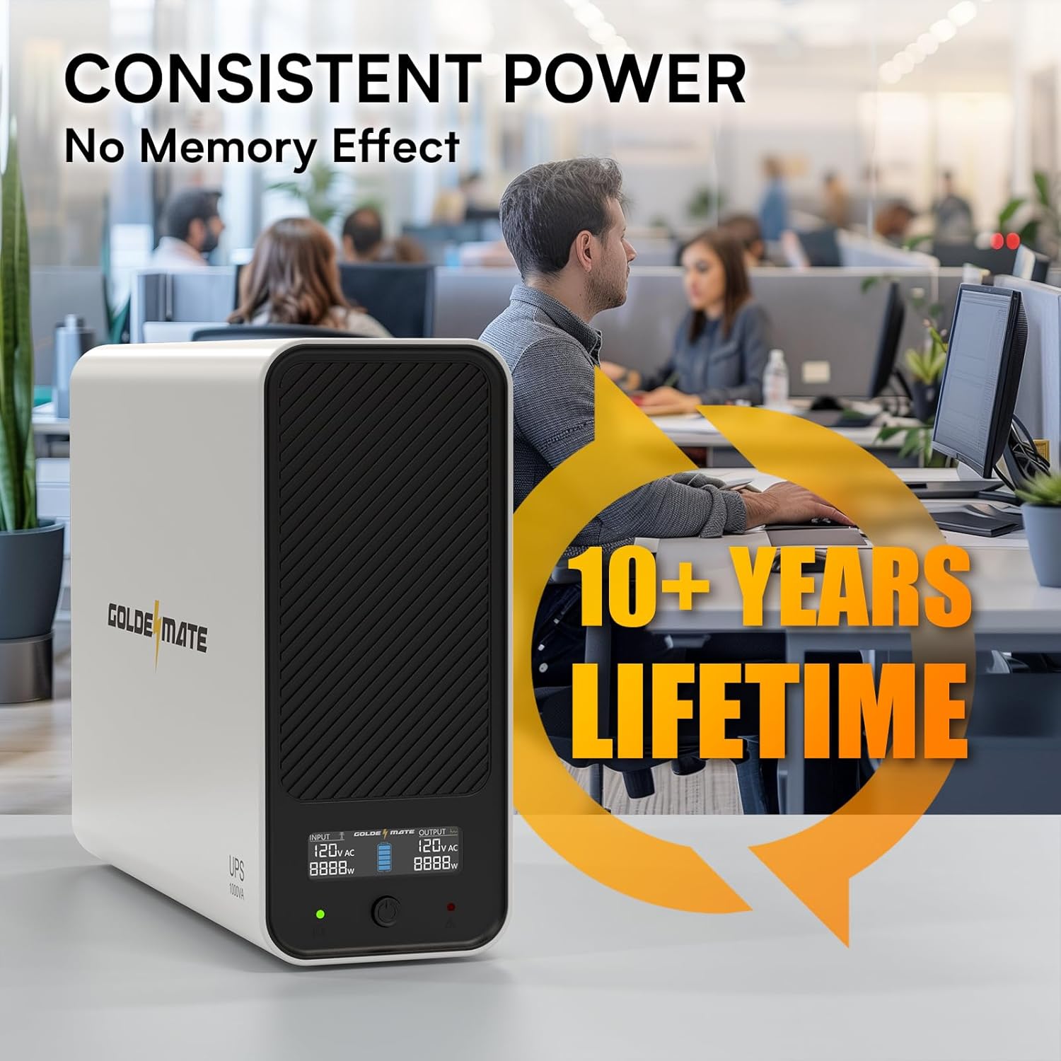 GOLDENMATE 1000VA/800W Lithium UPS Battery Backup and Surge Protector, Backup Ba...