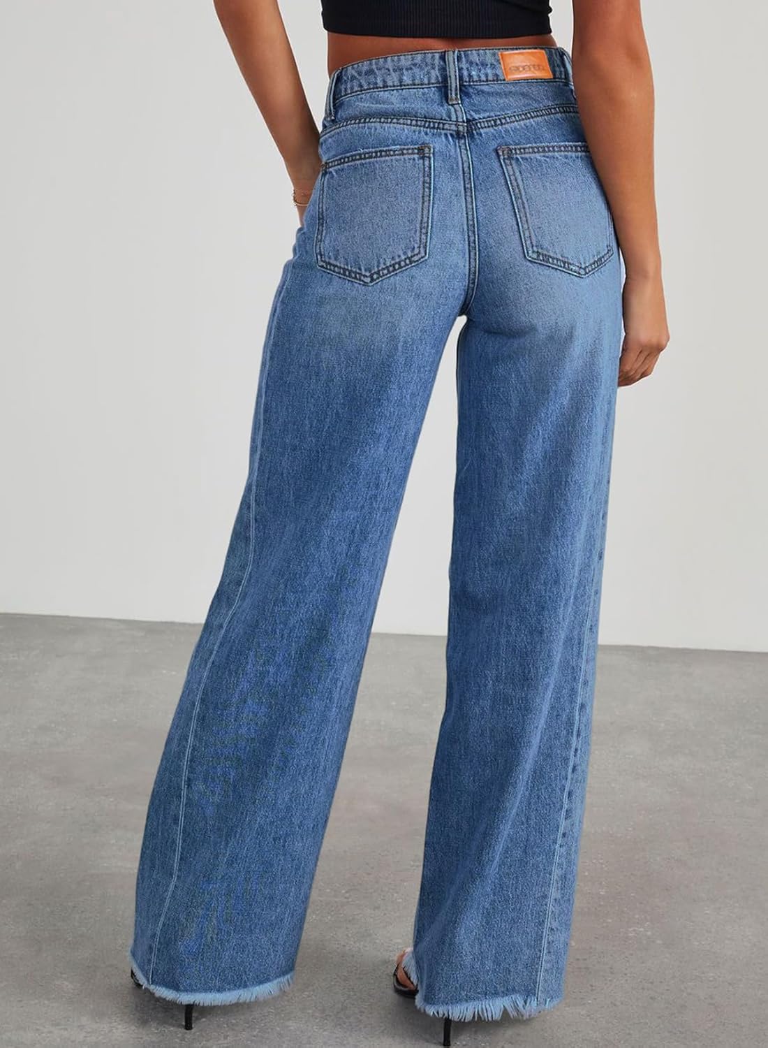 Sidefeel Women's Wide Leg Jeans High Waisted Stretchy Raw Hem Zimbaplatinum Deni...