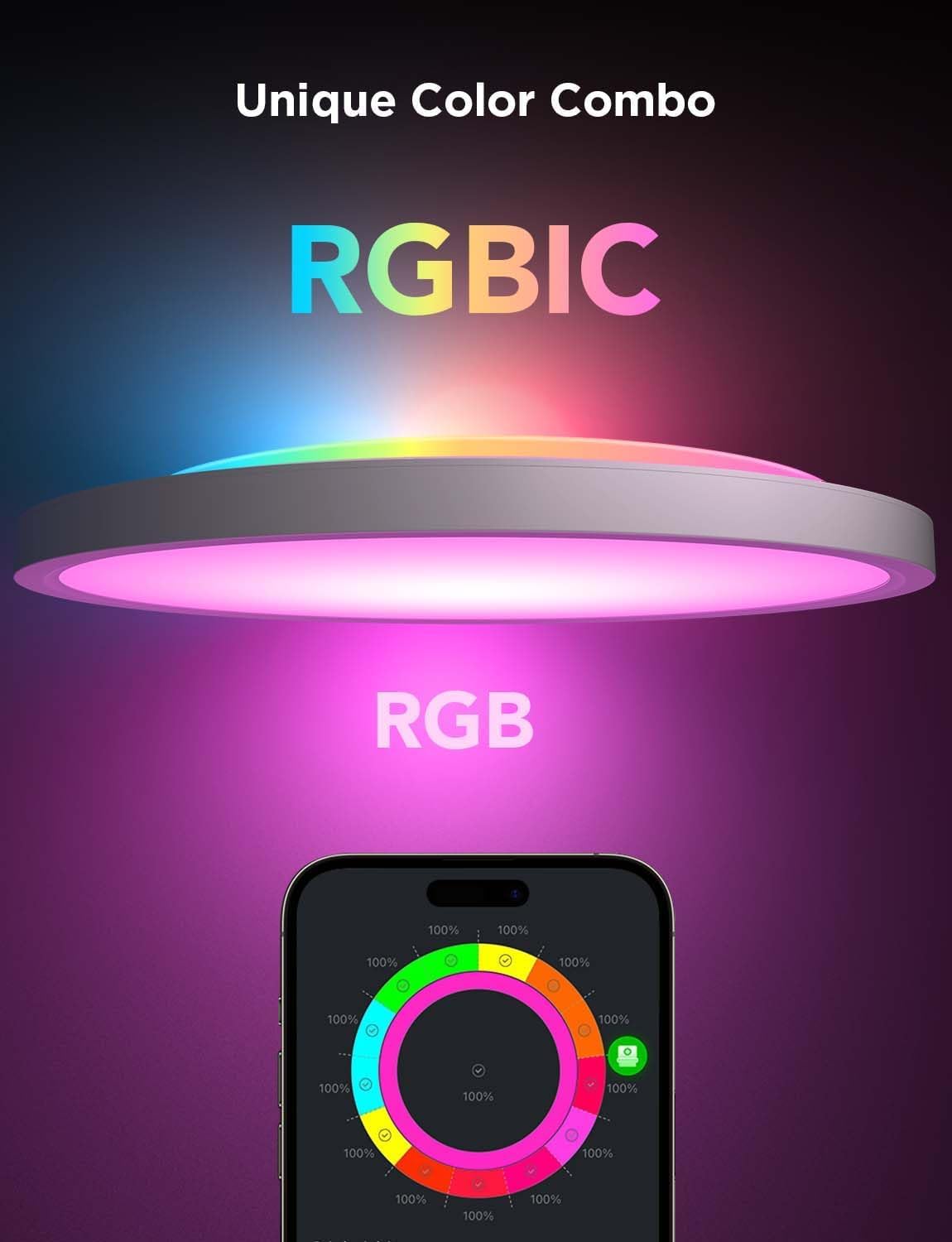 Govee LED Ceiling Light, 2400LM Smart RGBIC Flush Ceiling Lights 24W Work with A...